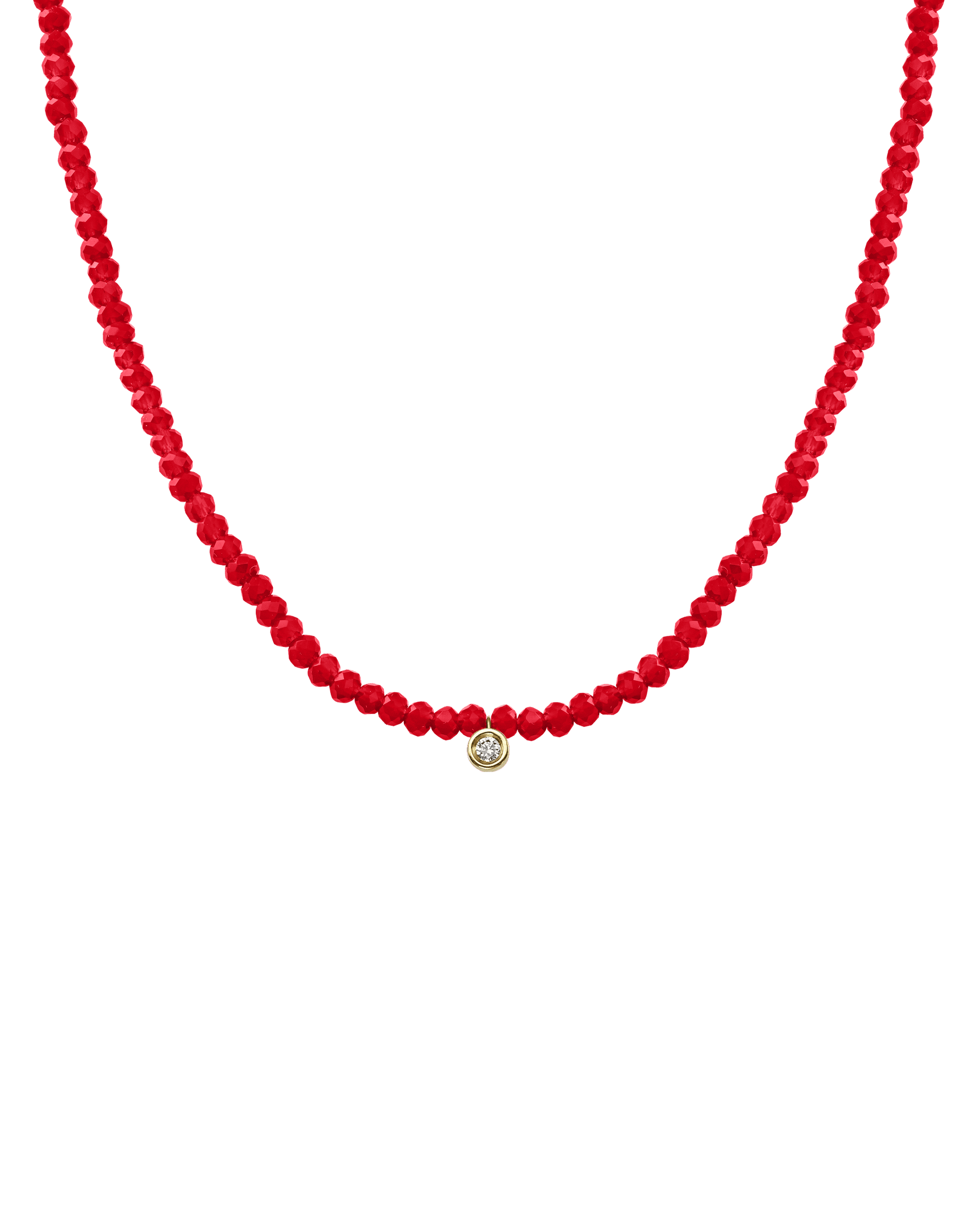 Collier Pierres Précieuses & Diamant - Or Jaune 14 carats Necklaces magal-dev Jade rouge naturel Small: 0.03 carats 35cm