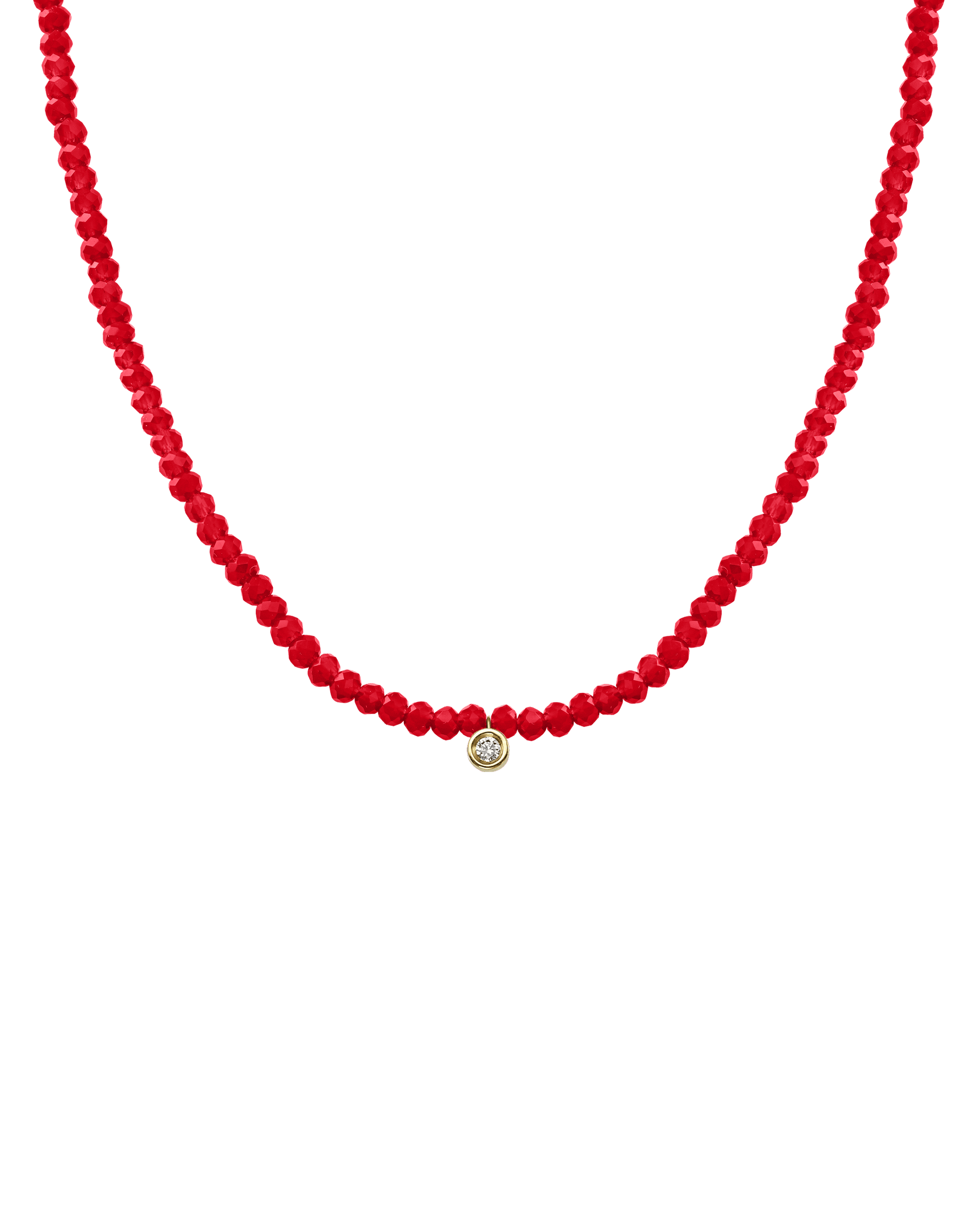 The Gemstone & Diamond Necklace - 14K Yellow Gold Necklaces 14K Solid Gold Natural Red Jade Small: 0.03ct 14"
