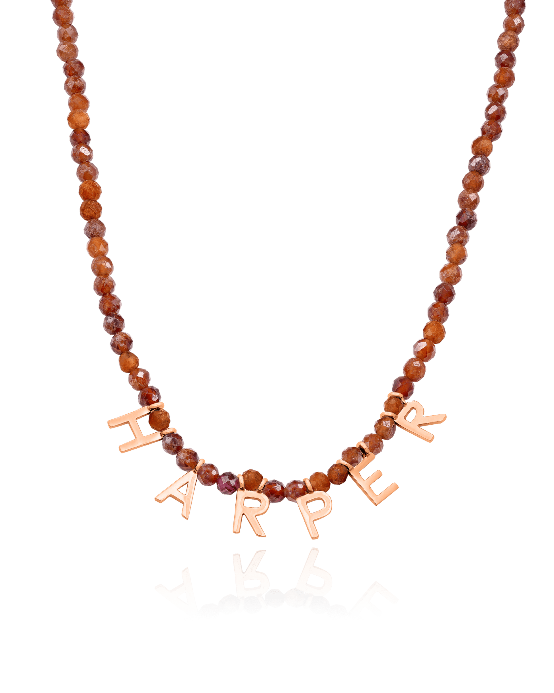 Gemstone & Initial Necklace - 18K Rose Vermeil Necklaces magal-dev Natural Garnet 14" 