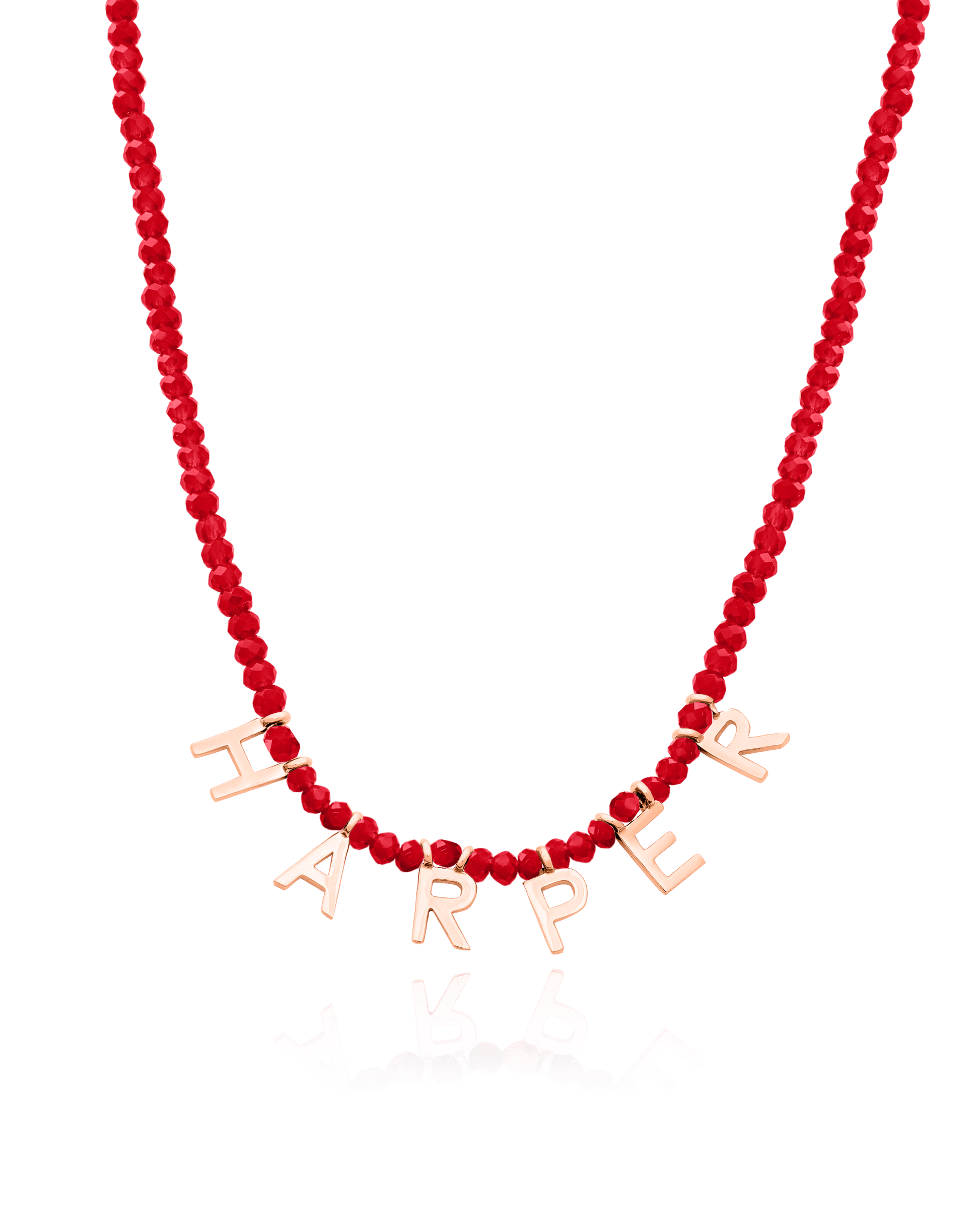 Gemstone & Initial Necklace - 18K Rose Vermeil Necklaces magal-dev Natural Red Jade 14" 