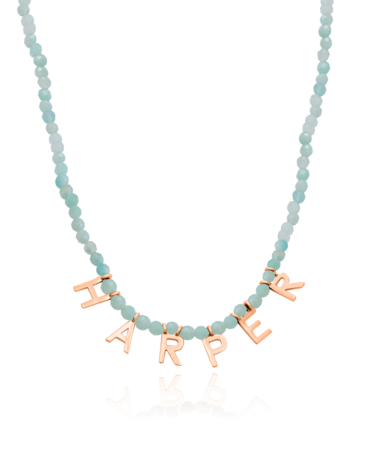 Gemstone & Initial Necklace - 18K Rose Vermeil Necklaces magal-dev Natural Apatite 14" 