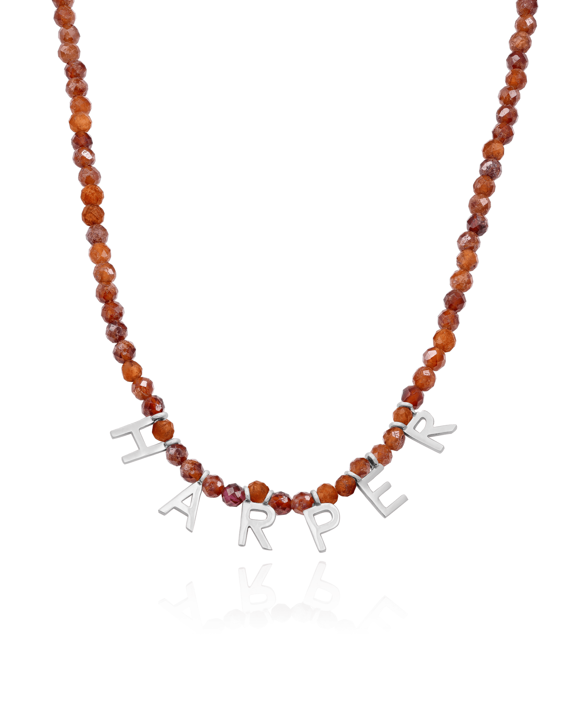 Gemstone & Initial Necklace - 925 Sterling Silver Necklaces magal-dev Natural Garnet 14" 