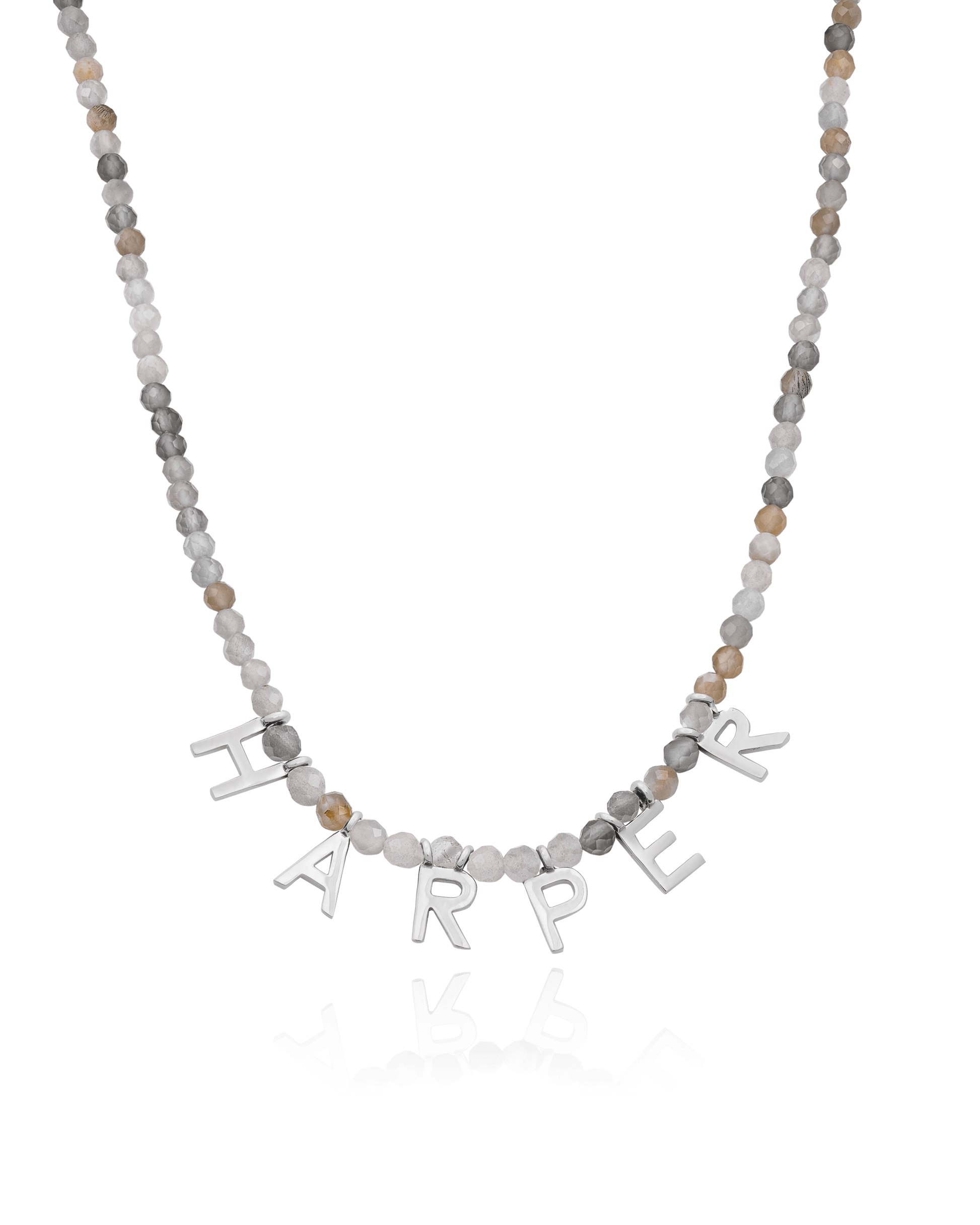 Gemstone & Initial Necklace - 925 Sterling Silver Necklaces magal-dev Natural Moonstone 14" 