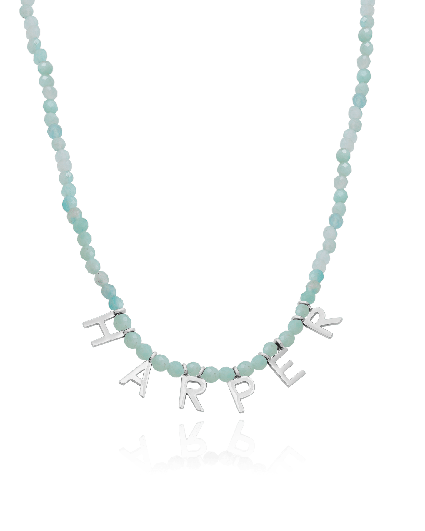 Gemstone & Initial Necklace - 925 Sterling Silver Necklaces magal-dev Natural Apatite 14" 