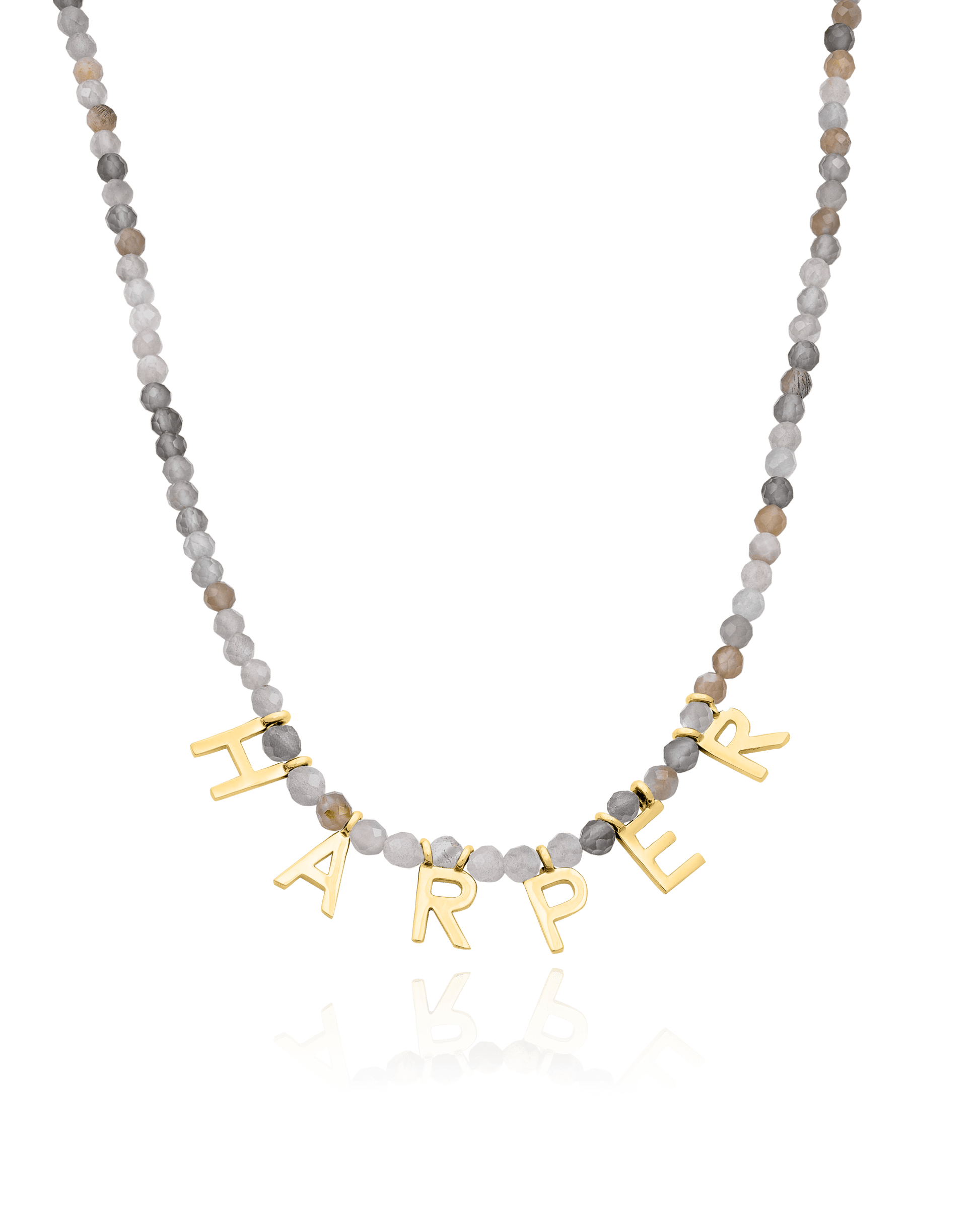Gemstone & Initial Necklace - 18K Gold Vermeil Necklaces magal-dev Natural Moonstone 14" 
