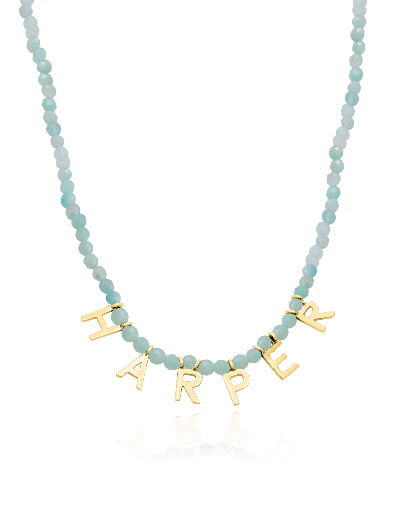 Gemstone & Initial Necklace - 18K Gold Vermeil Necklaces magal-dev Natural Apatite 14" 
