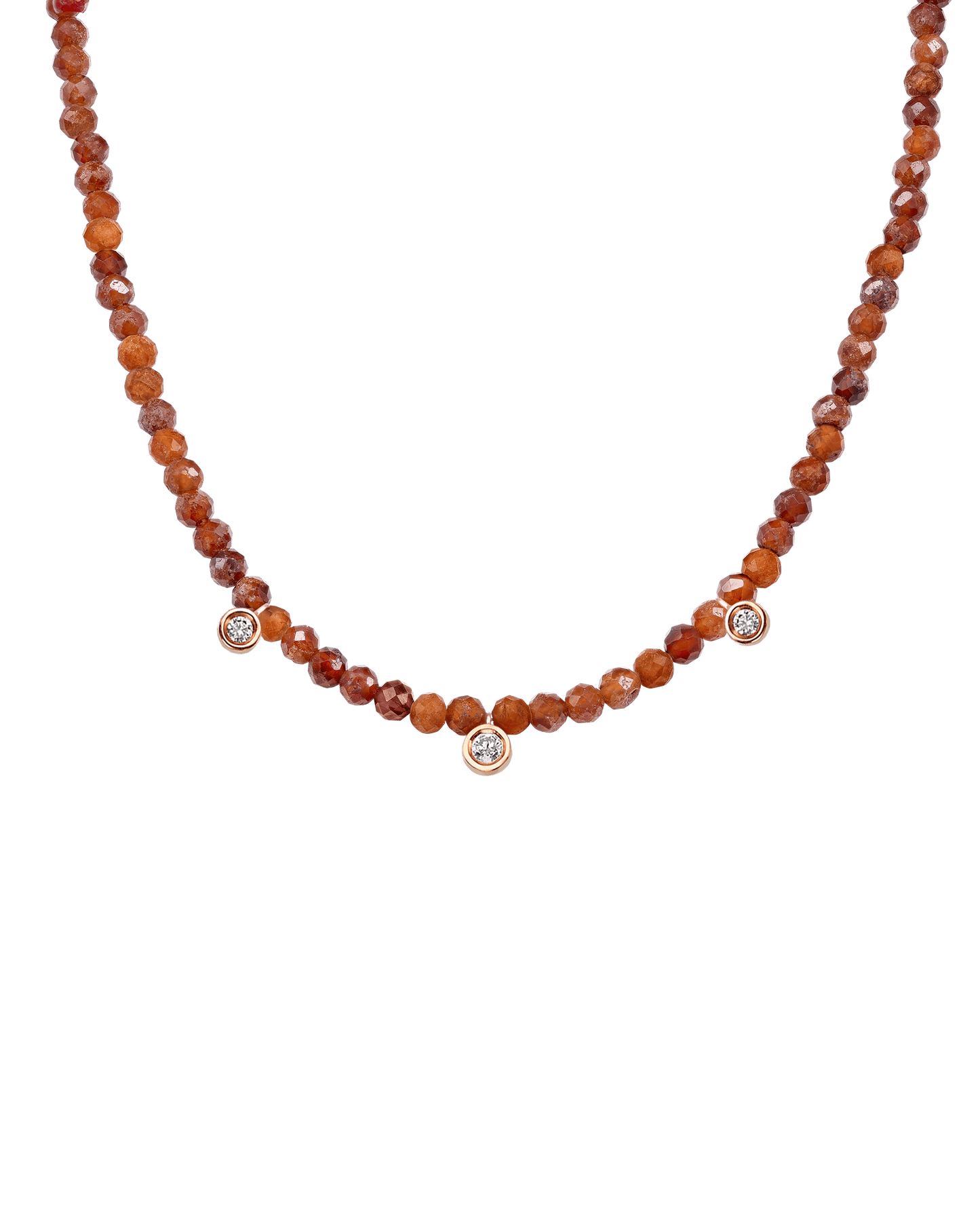 Black Spinel Gemstone & Three diamonds Necklace - 14K Rose Gold Necklaces magal-dev Natural Garnet 14" - Collar 