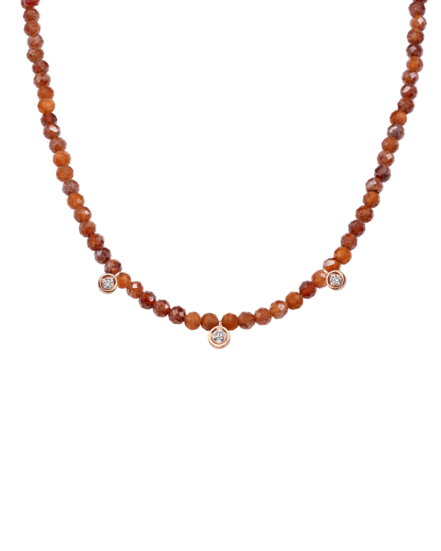 Colliers 3 Diamants & Pierres Précieuses - Or Rose 14 carats Necklaces magal-dev Grenat naturel 35cm - Ras de Cou 