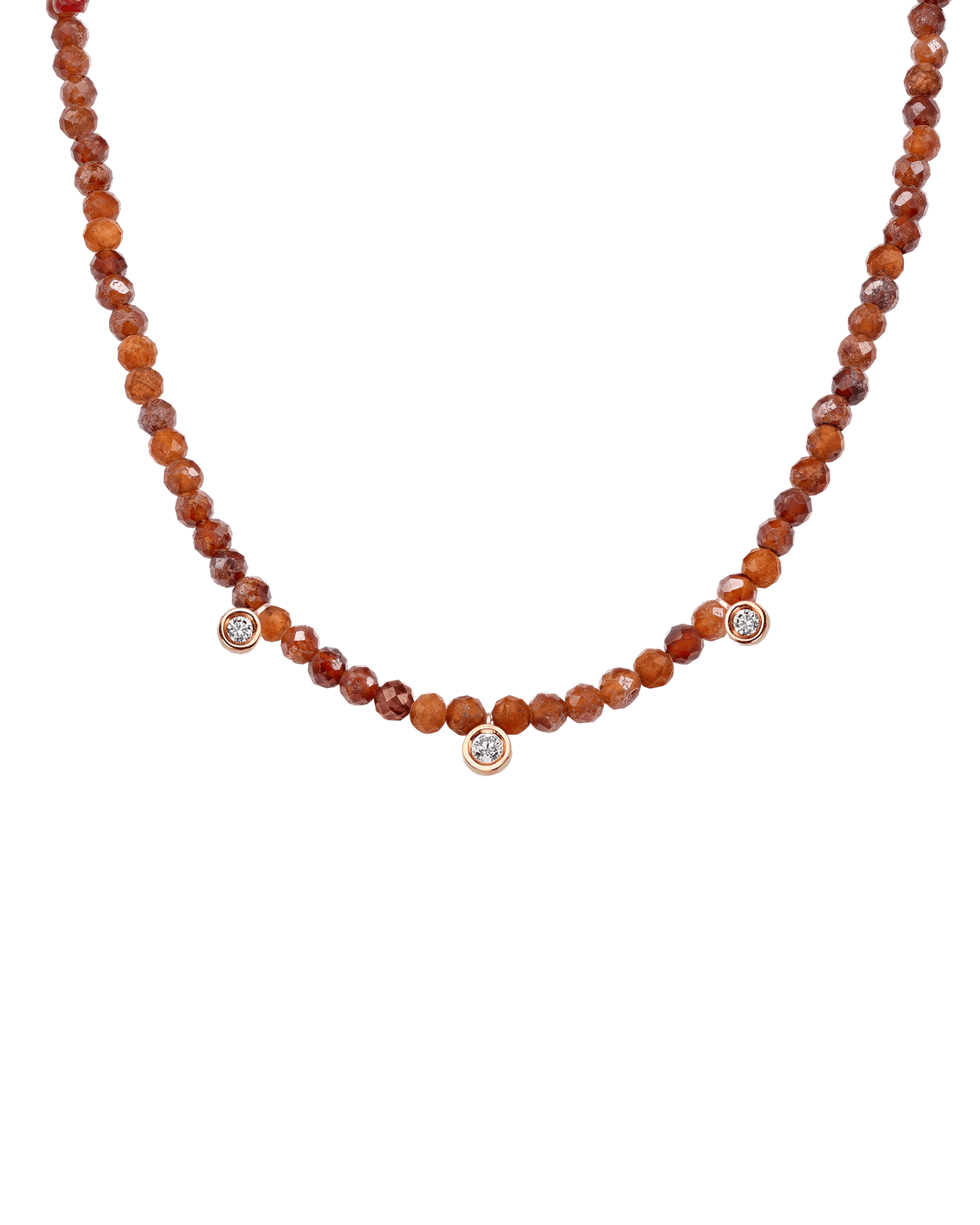 Jade Gemstone & Three diamonds Necklace - 14K Rose Gold Necklaces magal-dev Natural Garnet 14" - Collar 