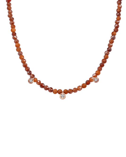 Garnet Gemstone & Three diamonds Necklace - 14K Rose Gold Necklaces magal-dev Natural Garnet 14" - Collar 