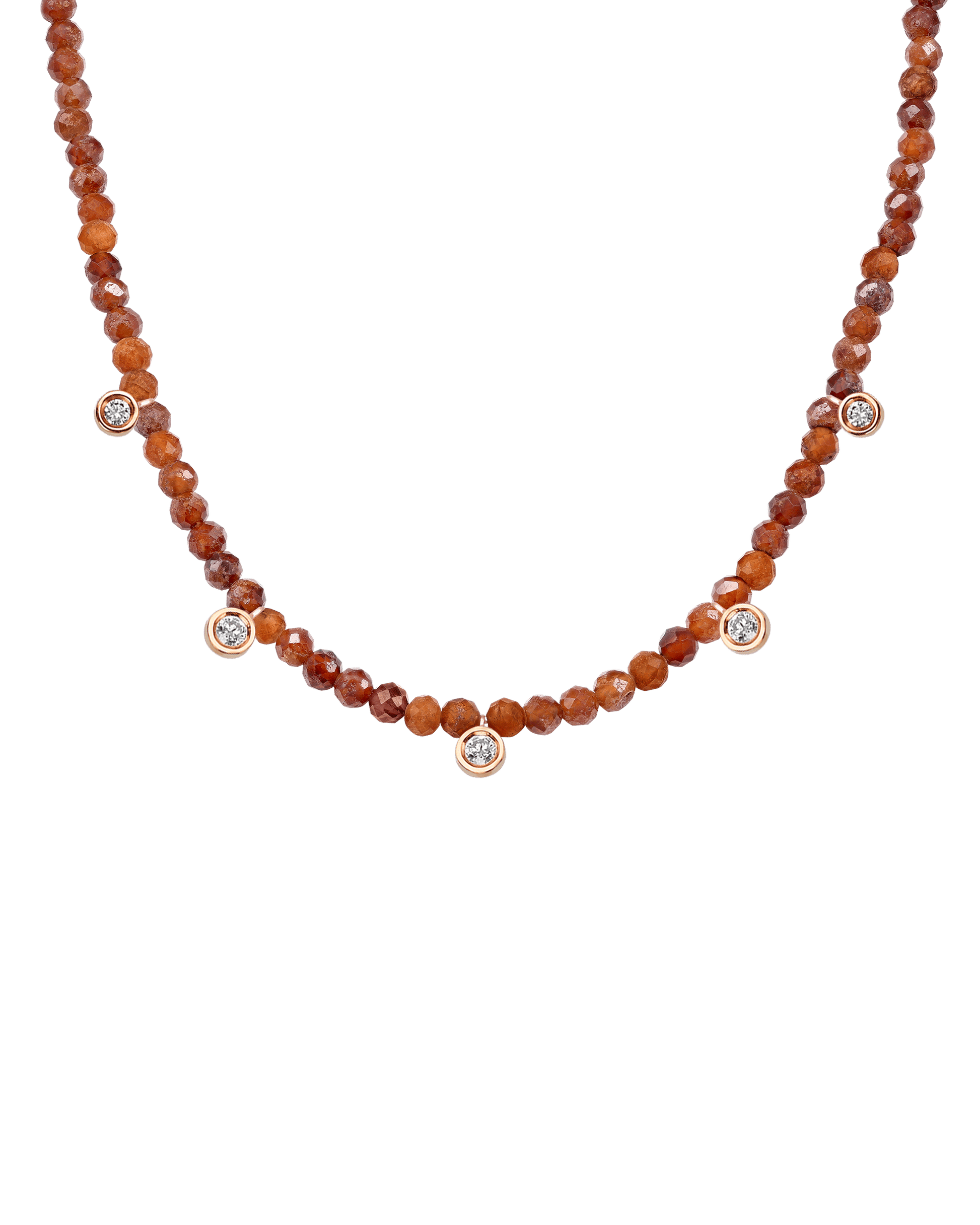 Jade Gemstone & Five diamonds Necklace - 14K Rose Gold Necklaces magal-dev Natural Garnet 14" - Collar 