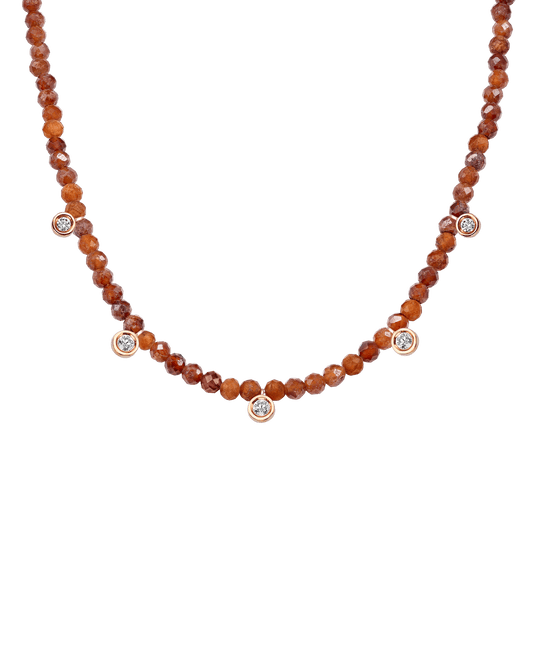 Garnet Gemstone & Five diamonds Necklace - 14K Rose Gold Necklaces magal-dev Natural Garnet 14" - Collar 