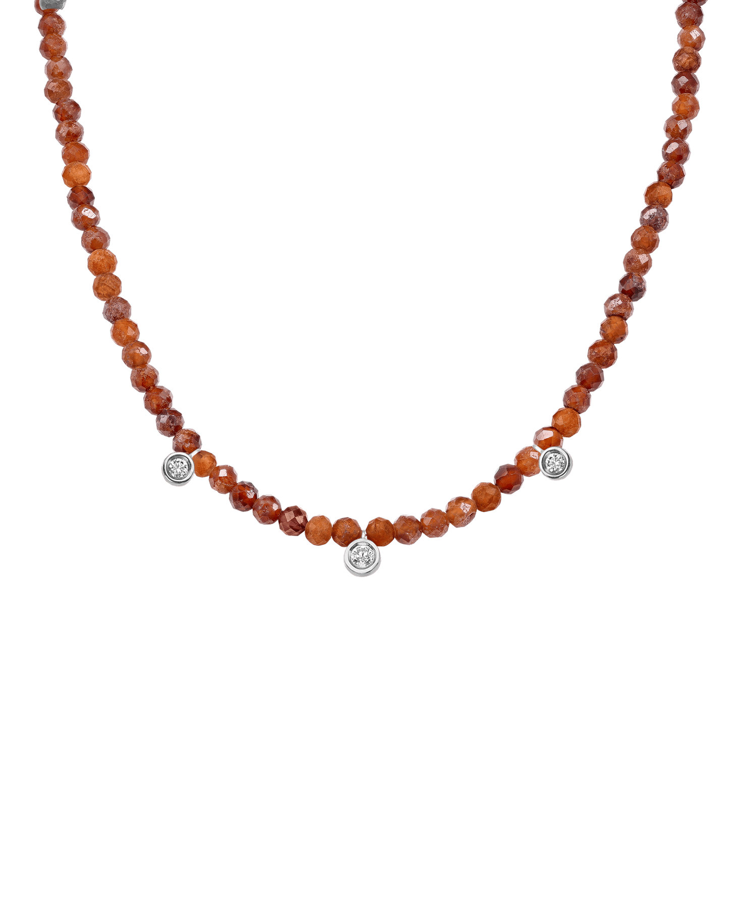 Moonstone Gemstone & Three diamonds Necklace - 14K White Gold Necklaces magal-dev Natural Garnet 14" - Collar 