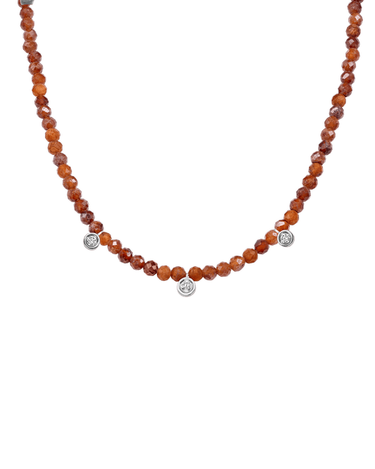 Garnet Gemstone & Three diamonds Necklace - 14K White Gold Necklaces magal-dev Natural Garnet 14" - Collar 