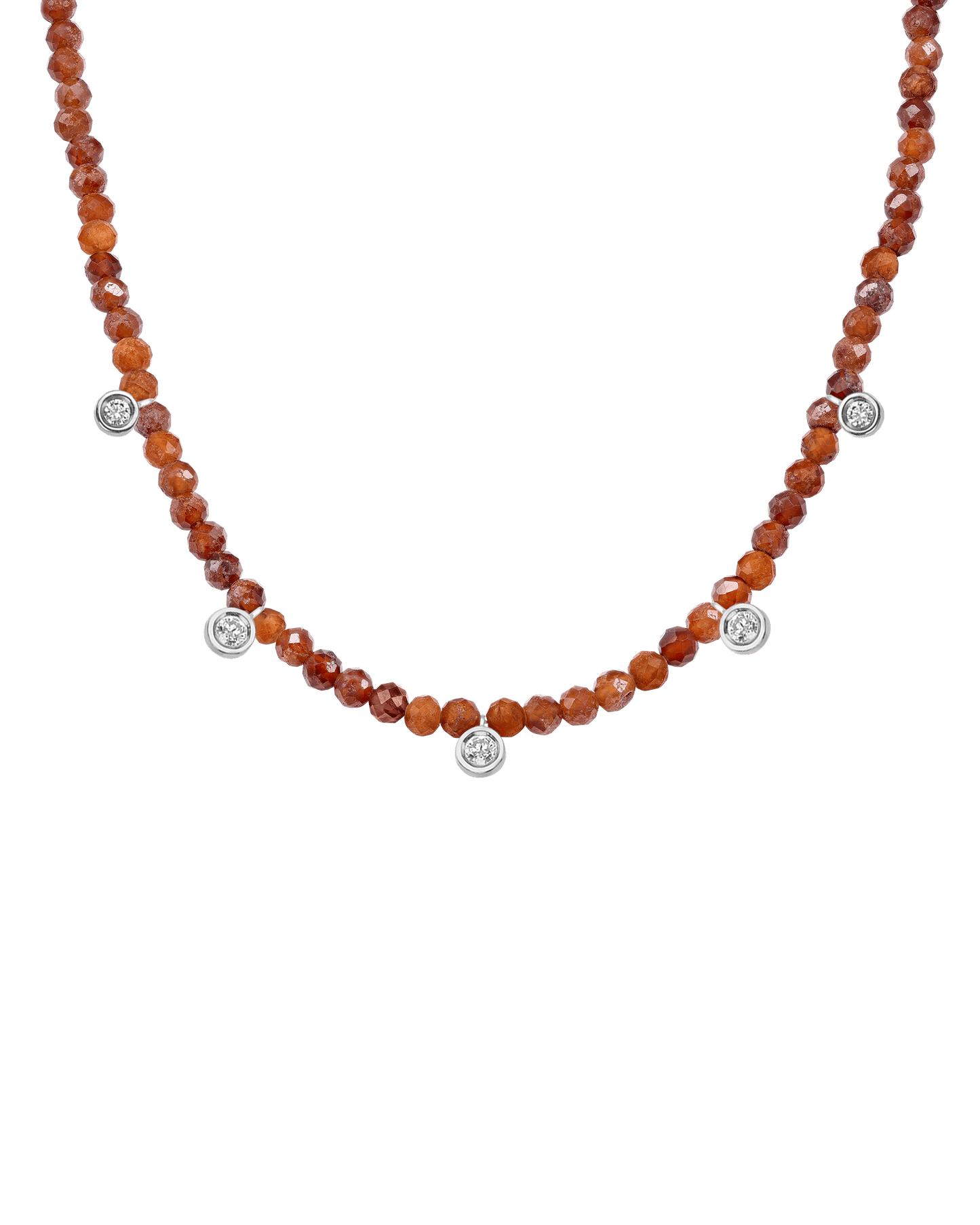 Garnet Gemstone & Five diamonds Necklace - 14K White Gold Necklaces magal-dev Natural Garnet 14" - Collar 