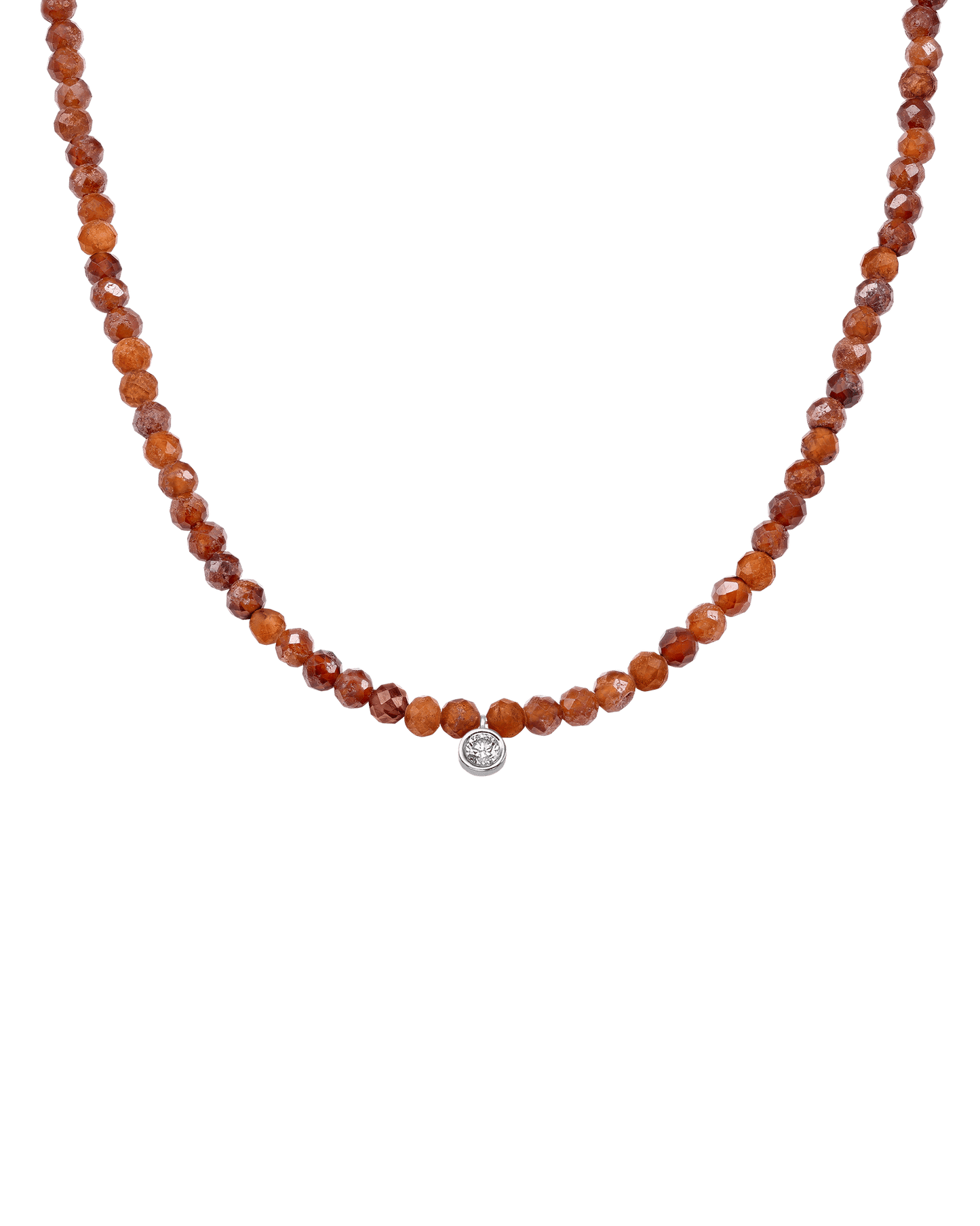 The Gemstone & Diamond Necklace - 14K White Gold Necklaces 14K Solid Gold Natural Garnet Large: 0.1ct 14"
