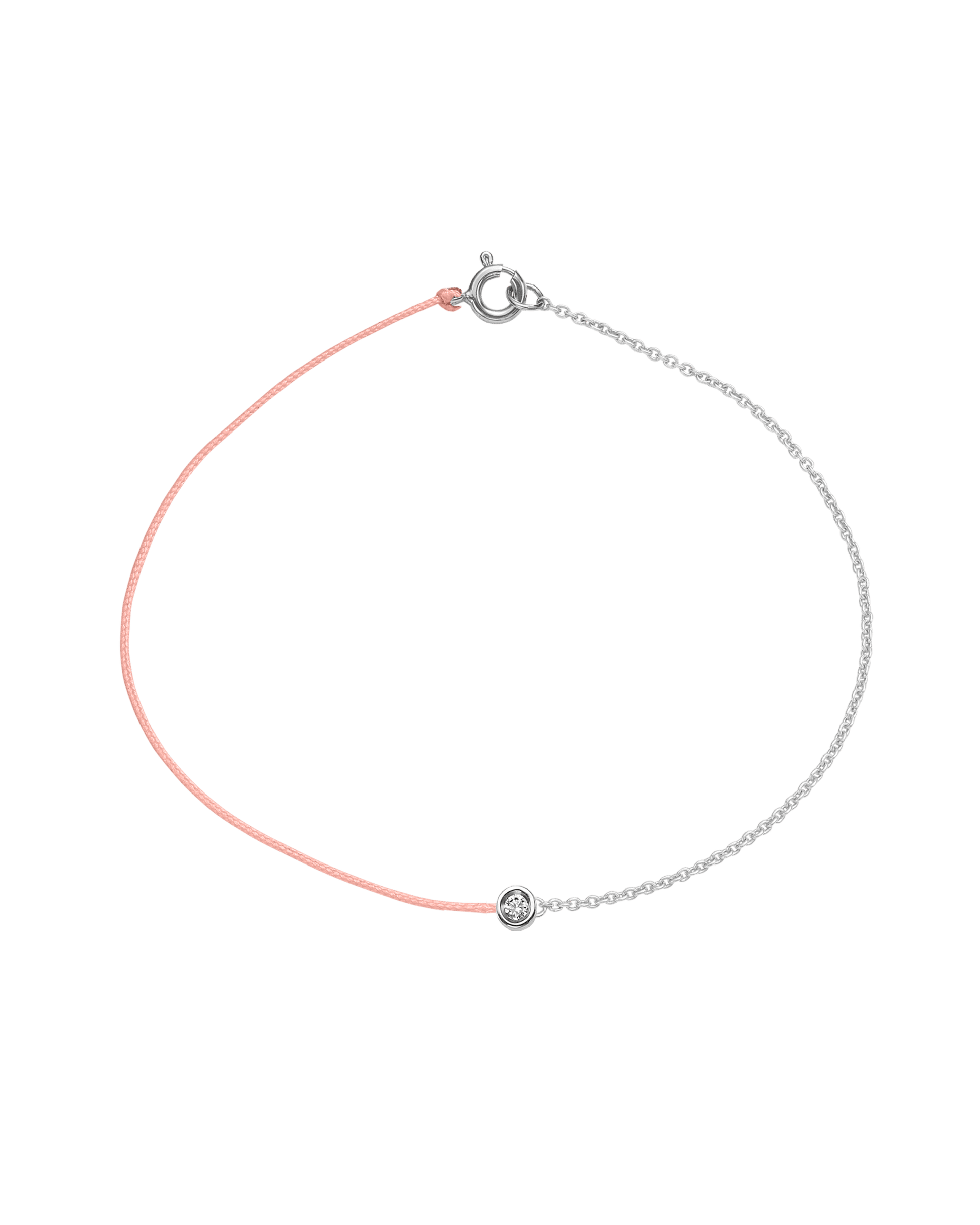 Pink : The Half Chain String of Love - 14K White Gold Bracelet 14K Solid Gold Flamingo Small: 0.03ct Small 6 Inches