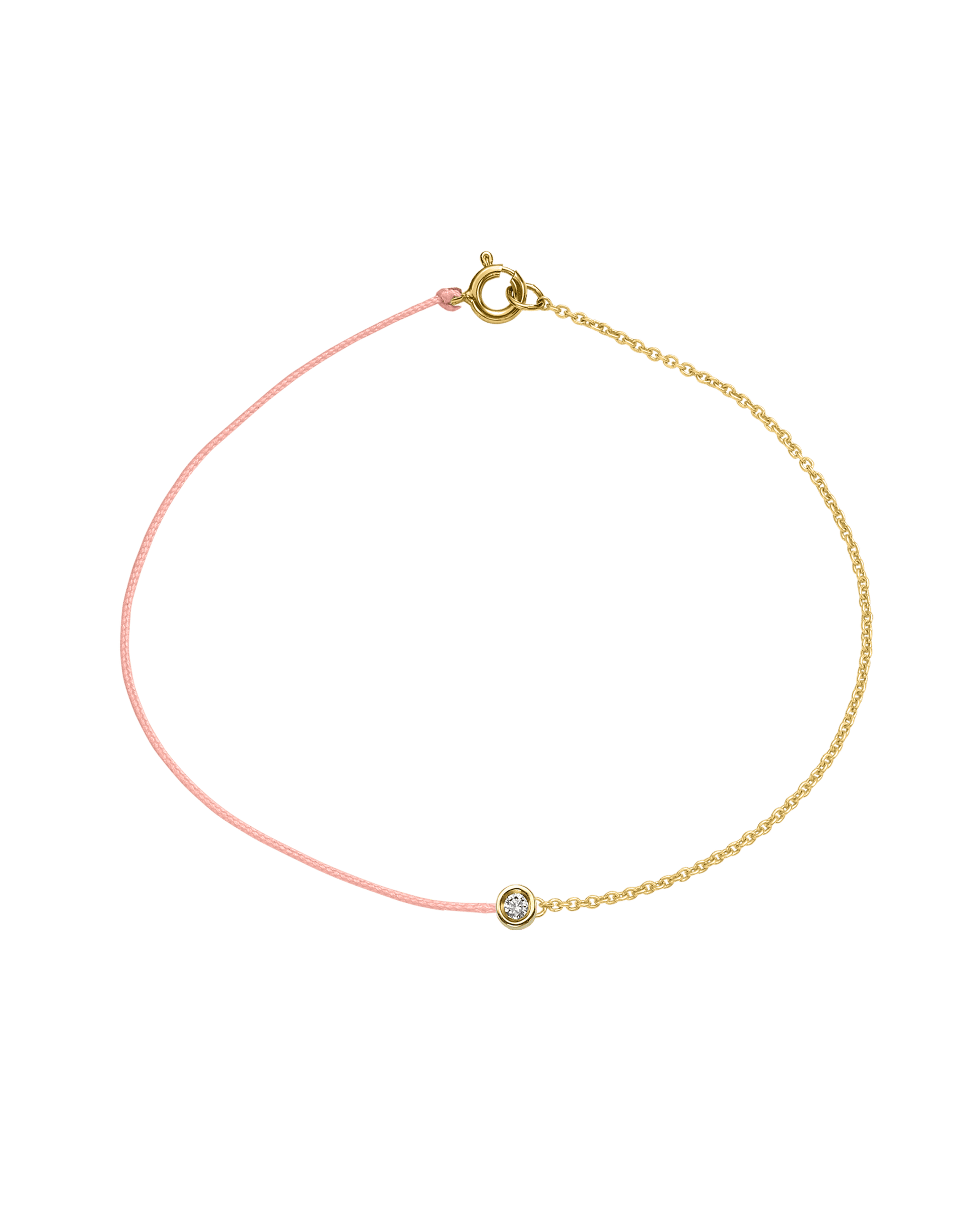Pink : The Half Chain String of Love - 14K Yellow Gold Bracelet 14K Solid Gold Flamingo Small: 0.03ct Small 6 Inches