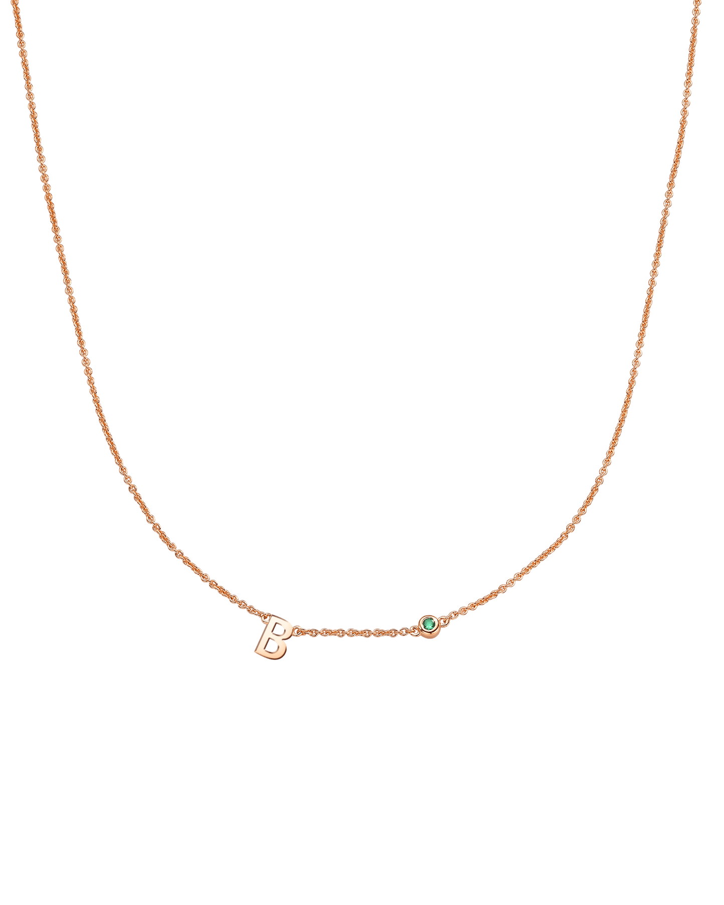 Initial Birthstone Necklace - 14K Rose Gold Necklaces magal-dev 1 Initial + 1 Birthstone Adjustable 16-17" (40cm-43cm) 