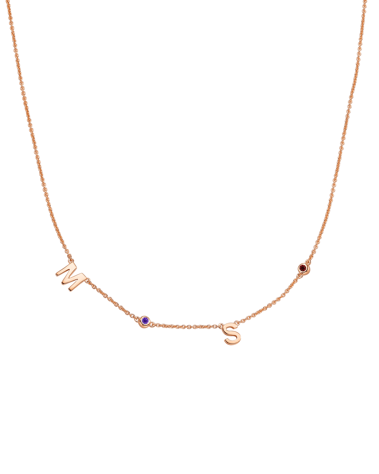 Initial Birthstone Necklace - 14K Rose Gold Necklaces magal-dev 2 Initials + 2 Birthstones Adjustable 16-17" (40cm-43cm) 