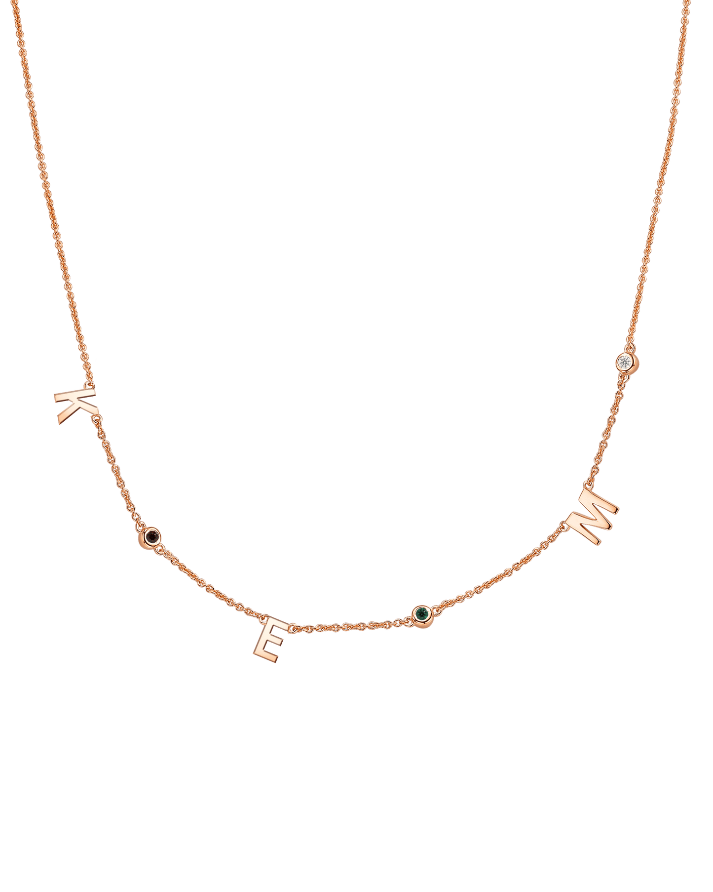 Initial Birthstone Necklace - 18K Rose Vermeil Necklaces magal-dev 3 Initials + 3 Birthstones Adjustable 16-17" (40cm-43cm) 