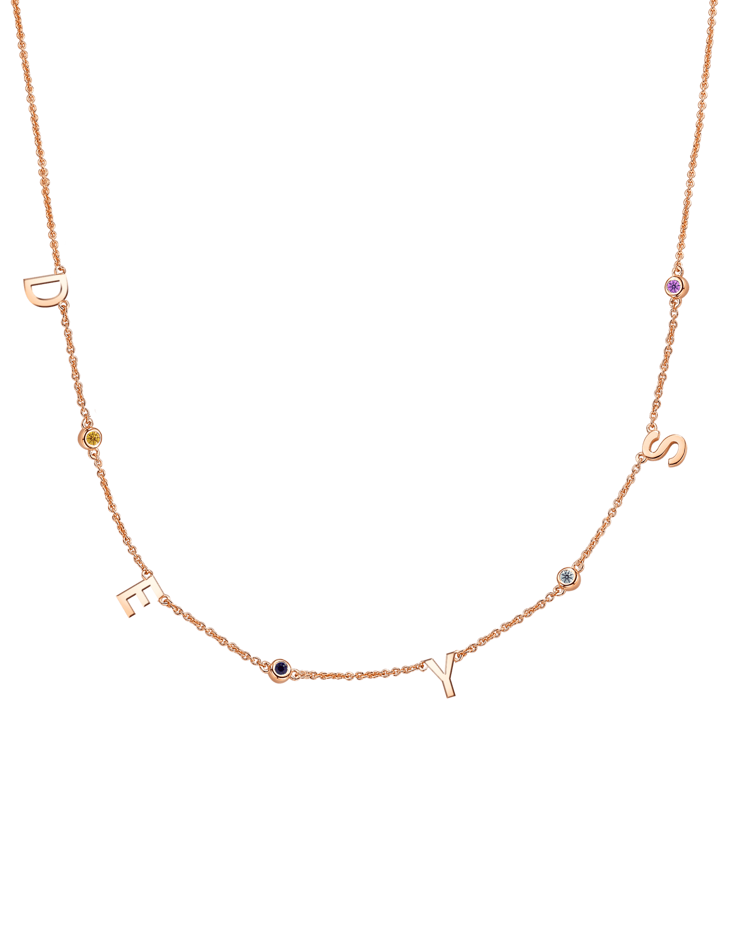 Initial Birthstone Necklace - 18K Rose Vermeil Necklaces magal-dev 4 Initials + 4 Birthstones Adjustable 16-17" (40cm-43cm) 