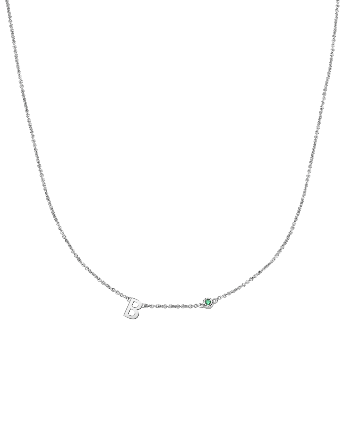 Initial Birthstone Necklace - 925 Sterling Silver Necklaces magal-dev 1 Initial + 1 Birthstone Adjustable 16-17" (40cm-43cm) 