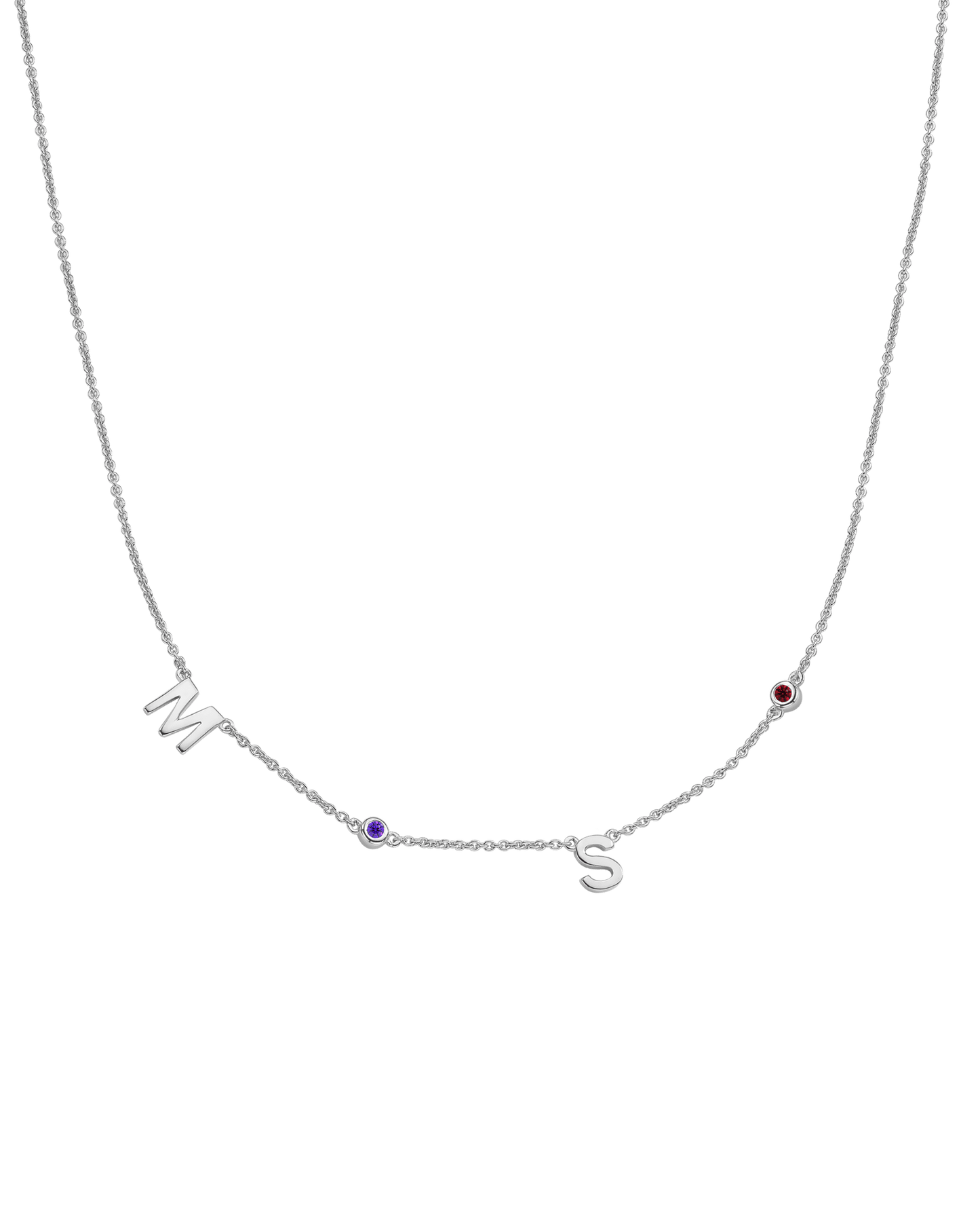 Initial Birthstone Necklace - 14K White Gold Necklaces magal-dev 2 Initials + 2 Birthstones Adjustable 16-17" (40cm-43cm) 