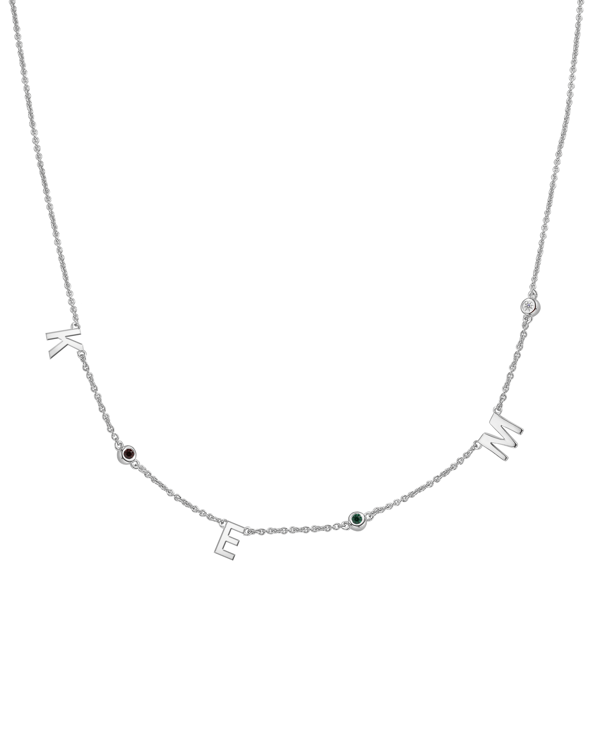 Initial Birthstone Necklace - 14K White Gold Necklaces magal-dev 3 Initials + 3 Birthstones Adjustable 16-17" (40cm-43cm) 