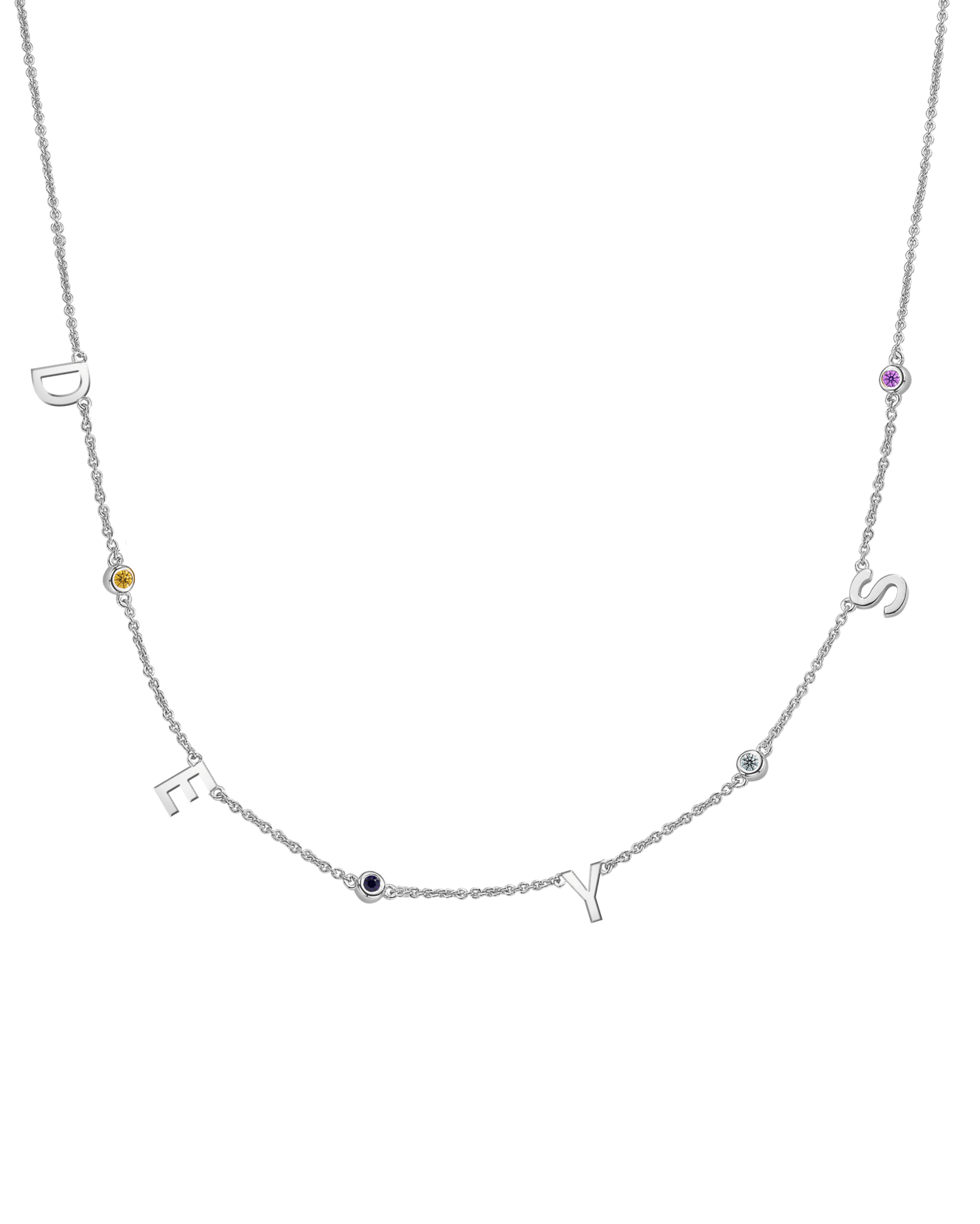 Initial Birthstone Necklace - 14K White Gold Necklaces magal-dev 4 Initials + 4 Birthstones Adjustable 16-17" (40cm-43cm) 