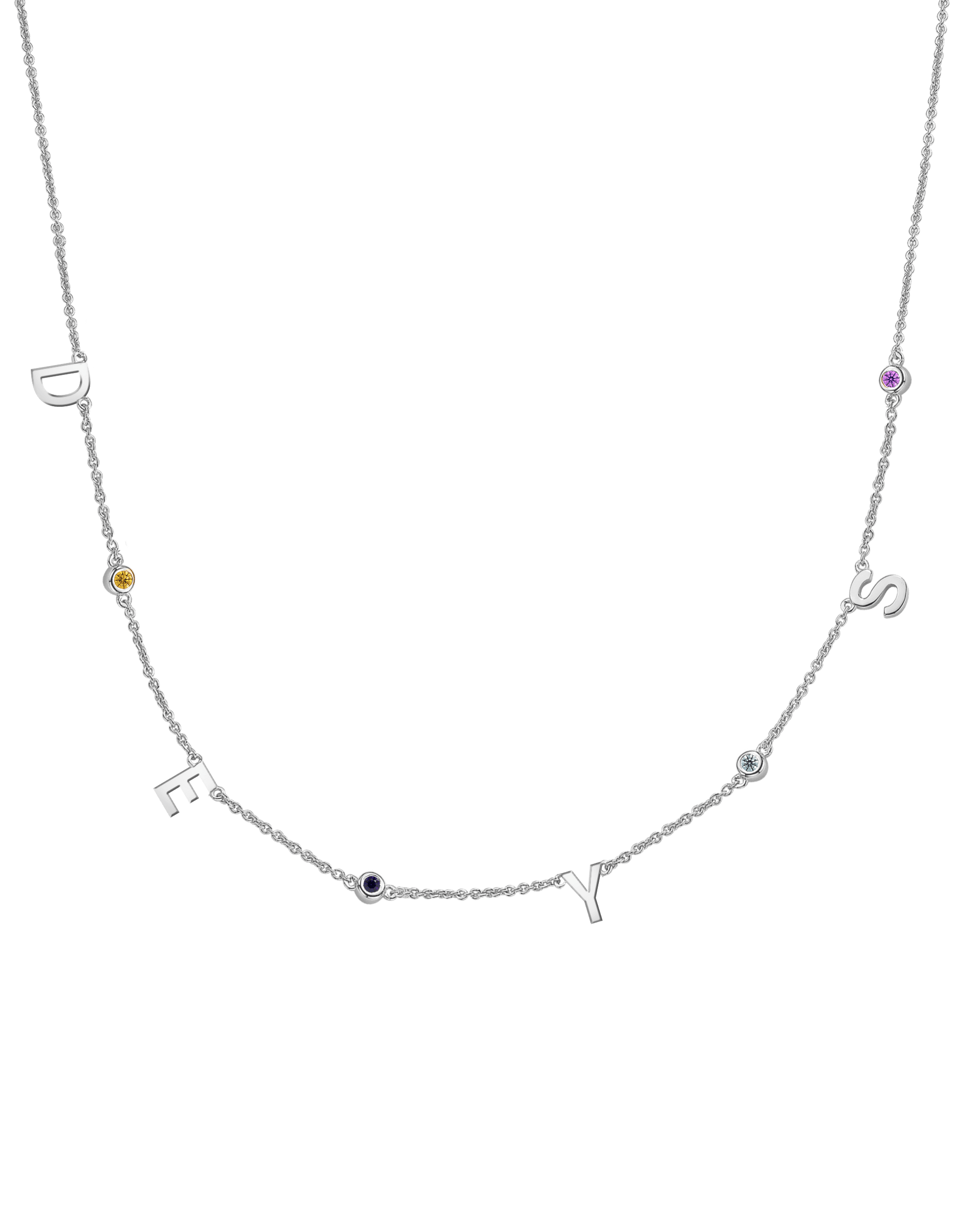 Initial Birthstone Necklace - 14K White Gold Necklaces magal-dev 4 Initials + 4 Birthstones Adjustable 16-17" (40cm-43cm) 