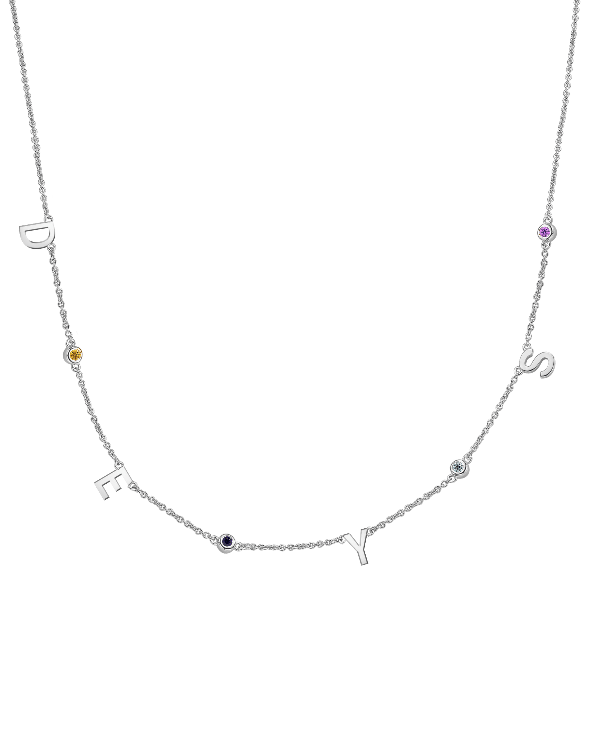 Initial Birthstone Necklace - 925 Sterling Silver Necklaces magal-dev 4 Initials + 4 Birthstones Adjustable 16-17" (40cm-43cm) 