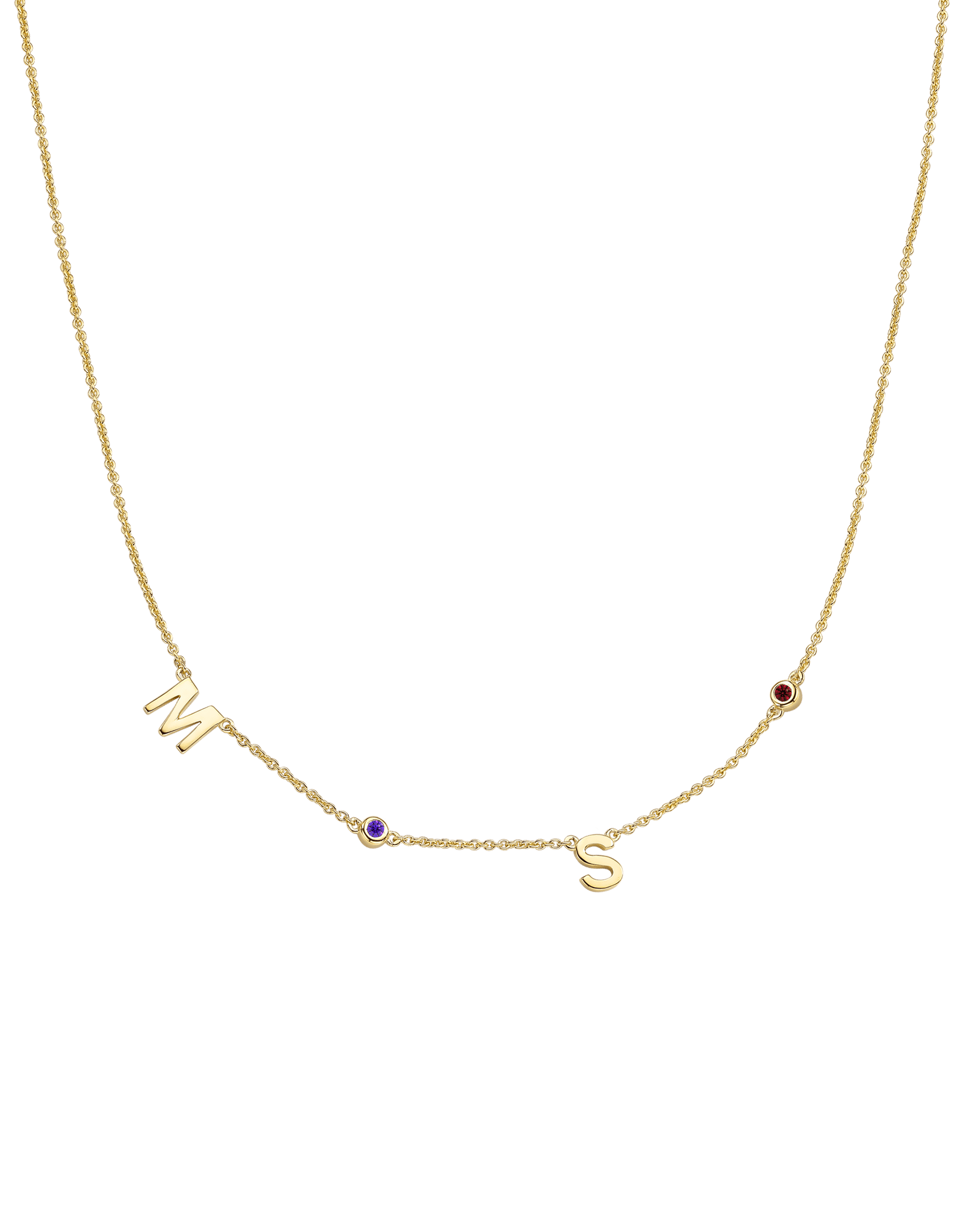 Initial Birthstone Necklace - 14K Yellow Gold Necklaces magal-dev 2 Initials + 2 Birthstones Adjustable 16-17" (40cm-43cm) 
