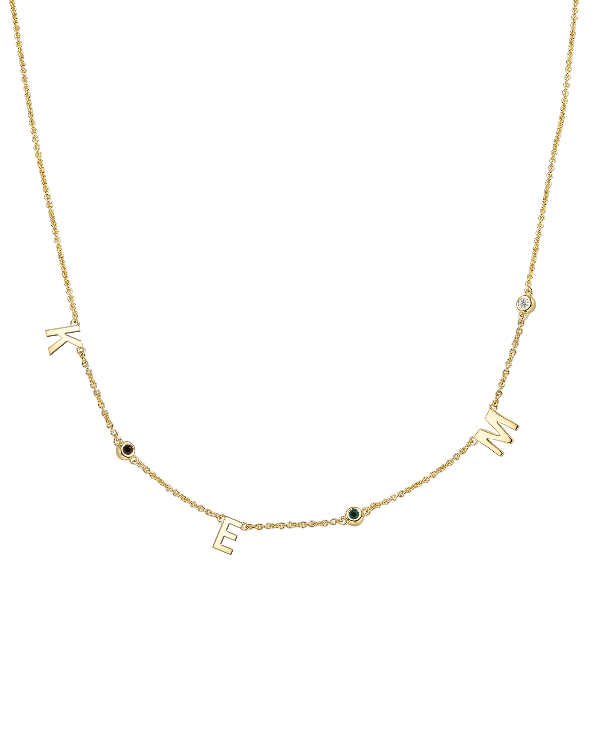 Initial Birthstone Necklace - 14K Yellow Gold Necklaces magal-dev 3 Initials + 3 Birthstones Adjustable 16-17" (40cm-43cm) 