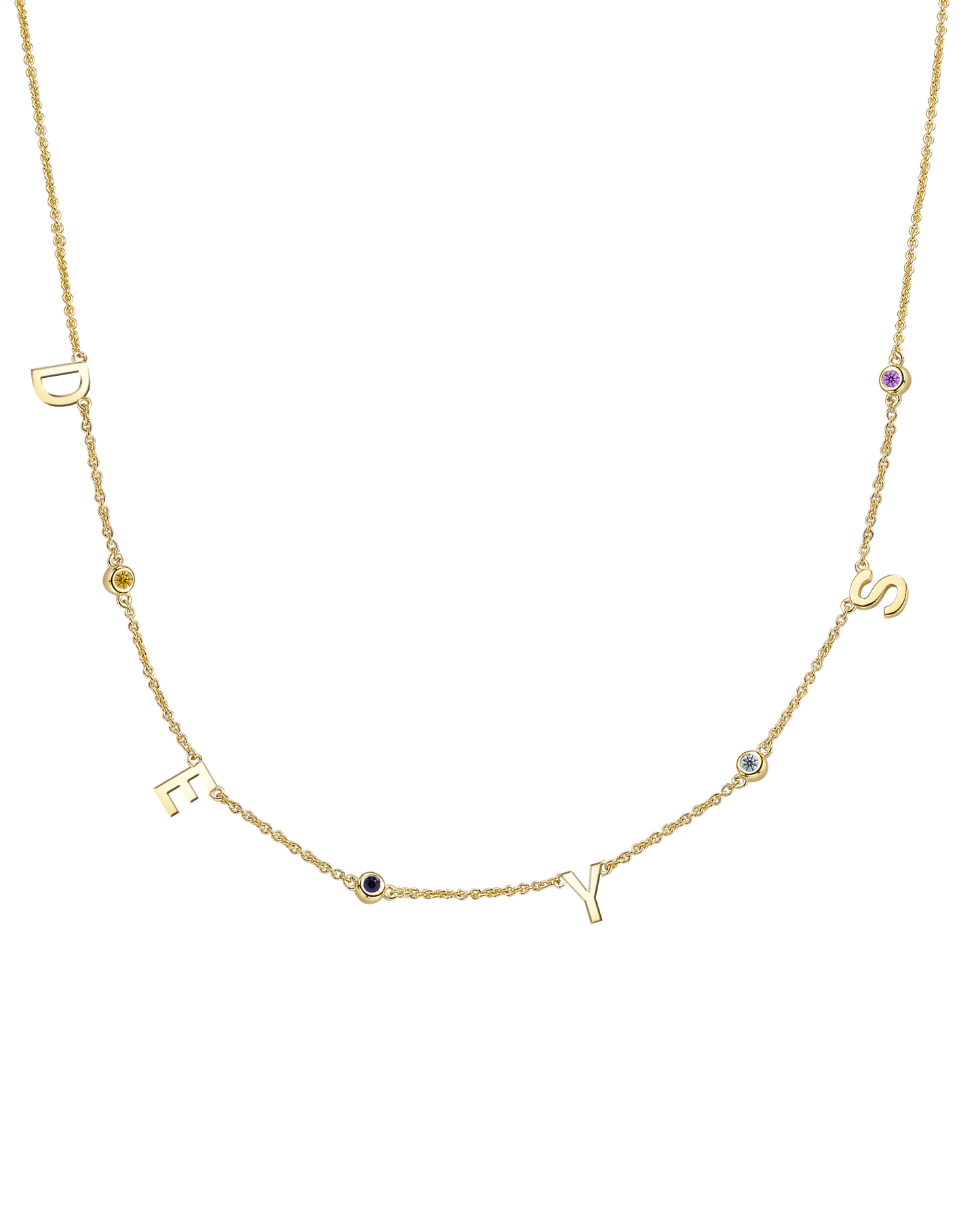 Initial Birthstone Necklace - 14K Yellow Gold Necklaces magal-dev 4 Initials + 4 Birthstones Adjustable 16-17" (40cm-43cm) 