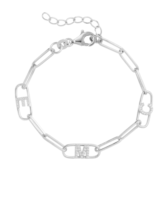Initials Link Bracelet - 925 Sterling Silver Bracelets magal-dev 1 Initial 6" + 1" Extender 