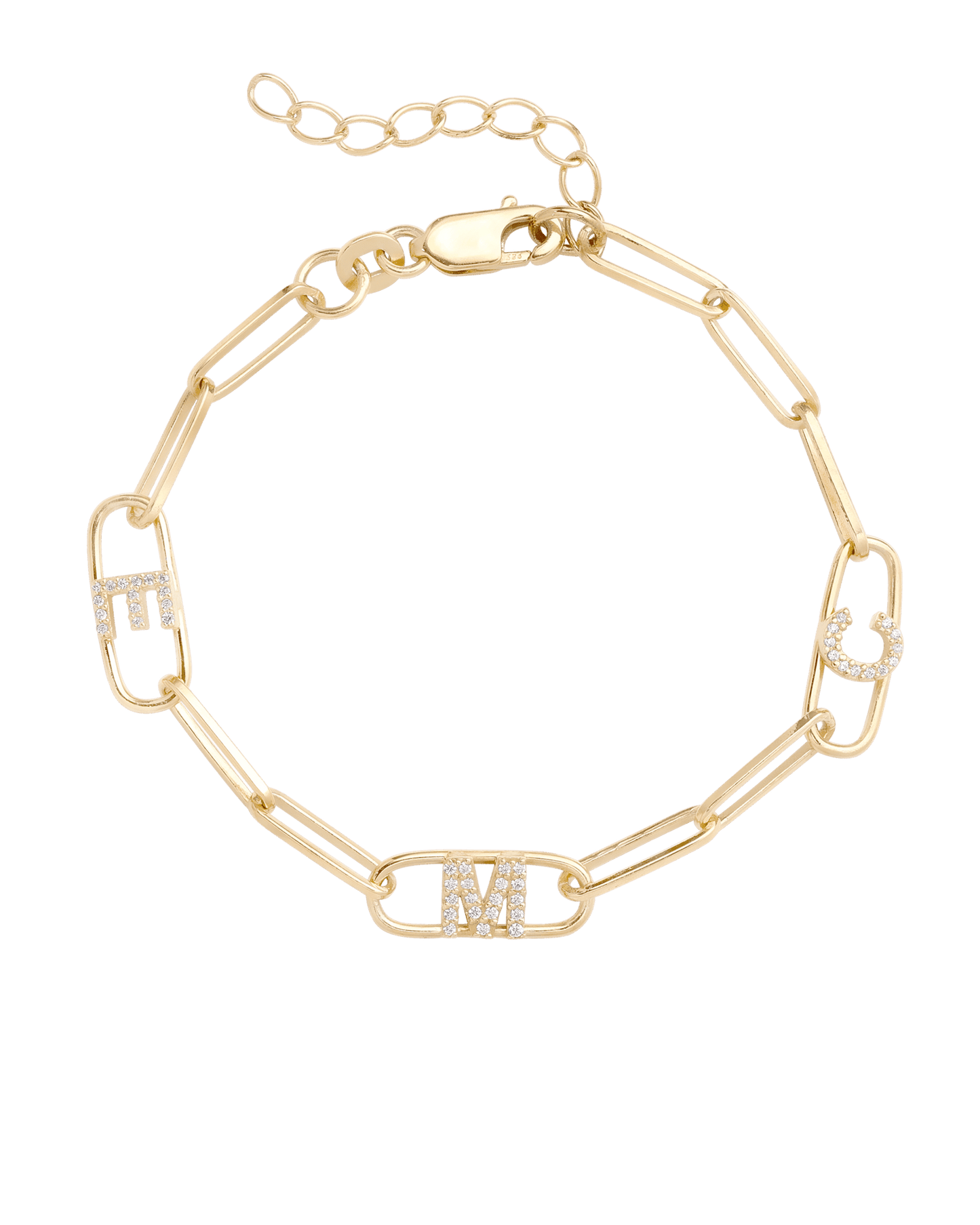 Sets of Initials Link & Gemstone and Diamond Bracelets - 18K Rose Vermeil Bracelets magal-dev 1 Initial Small: 0.03ct 