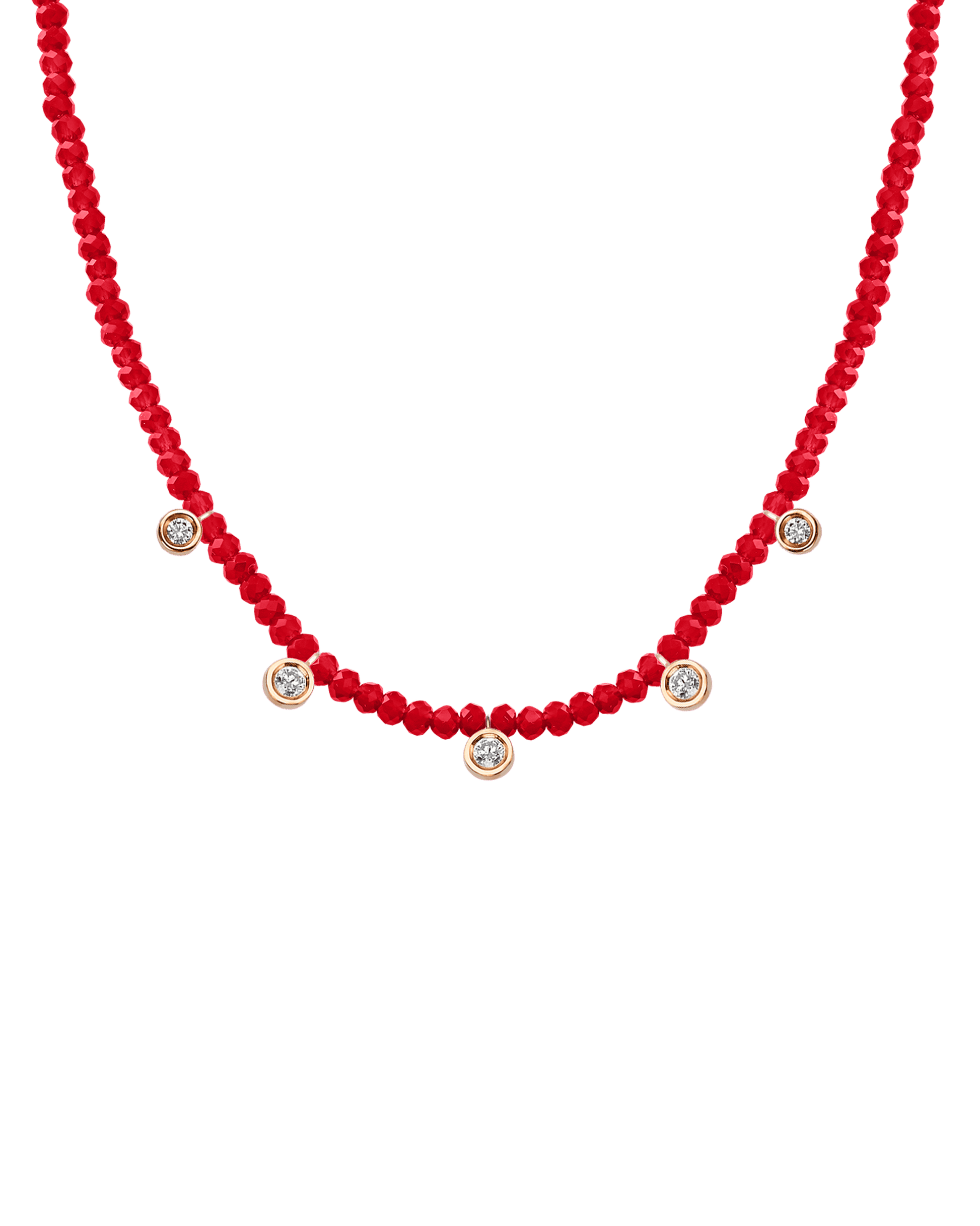Emerald Gemstone & Five diamonds Necklace - 14K Rose Gold Necklaces magal-dev Natural Red Jade 14" - Collar 