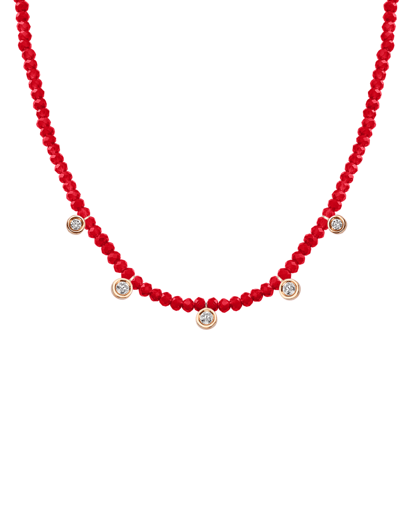 Turquoise Gemstone & Five diamonds Necklace - 14K Rose Gold Necklaces magal-dev Natural Red Jade 14" - Collar 