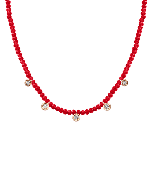 Jade Gemstone & Five diamonds Necklace - 14K Rose Gold Necklaces magal-dev Natural Red Jade 14" - Collar 