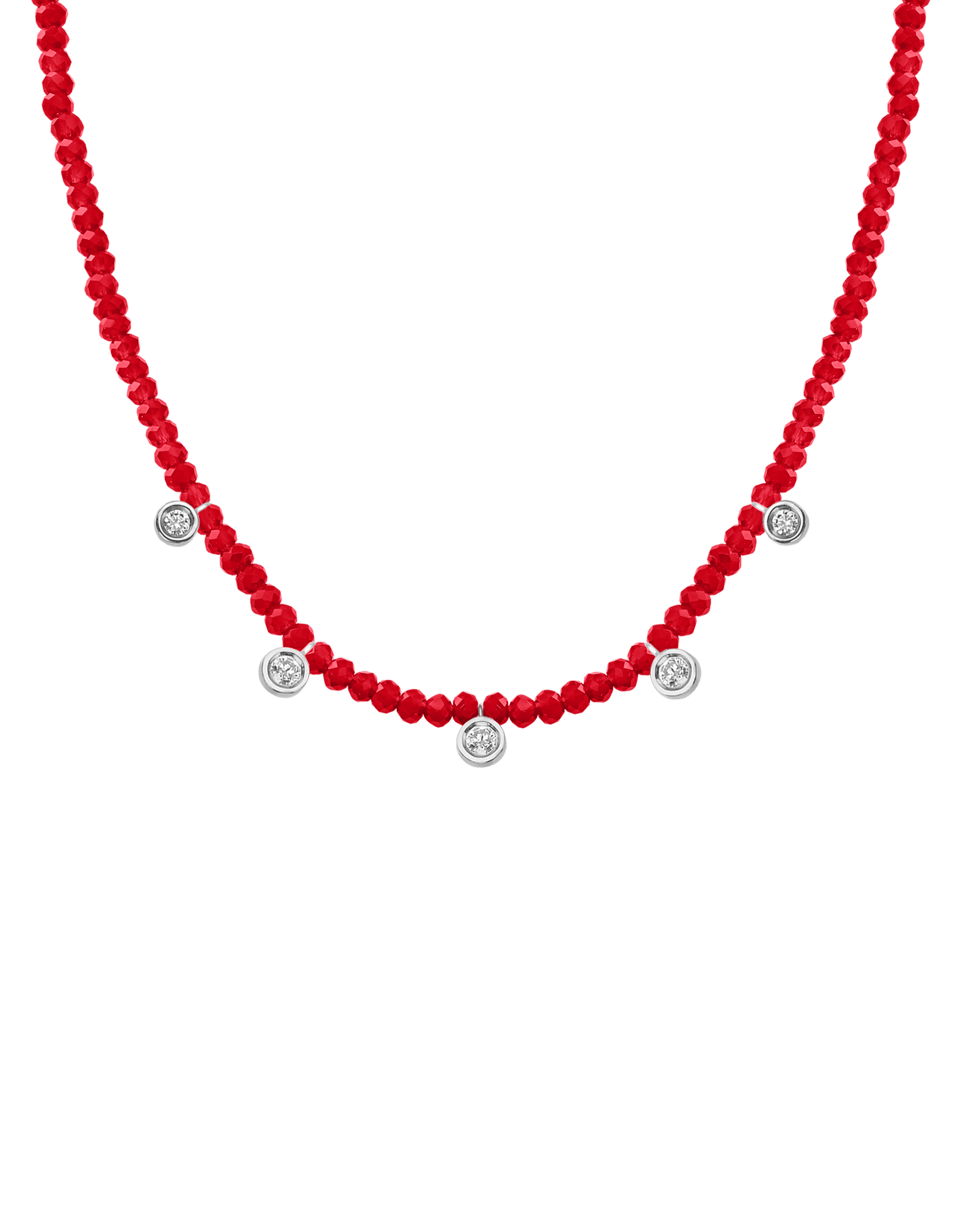 Apatite Gemstone & Five diamonds Necklace - 14K White Gold Necklaces magal-dev Natural Red Jade 14" - Collar 