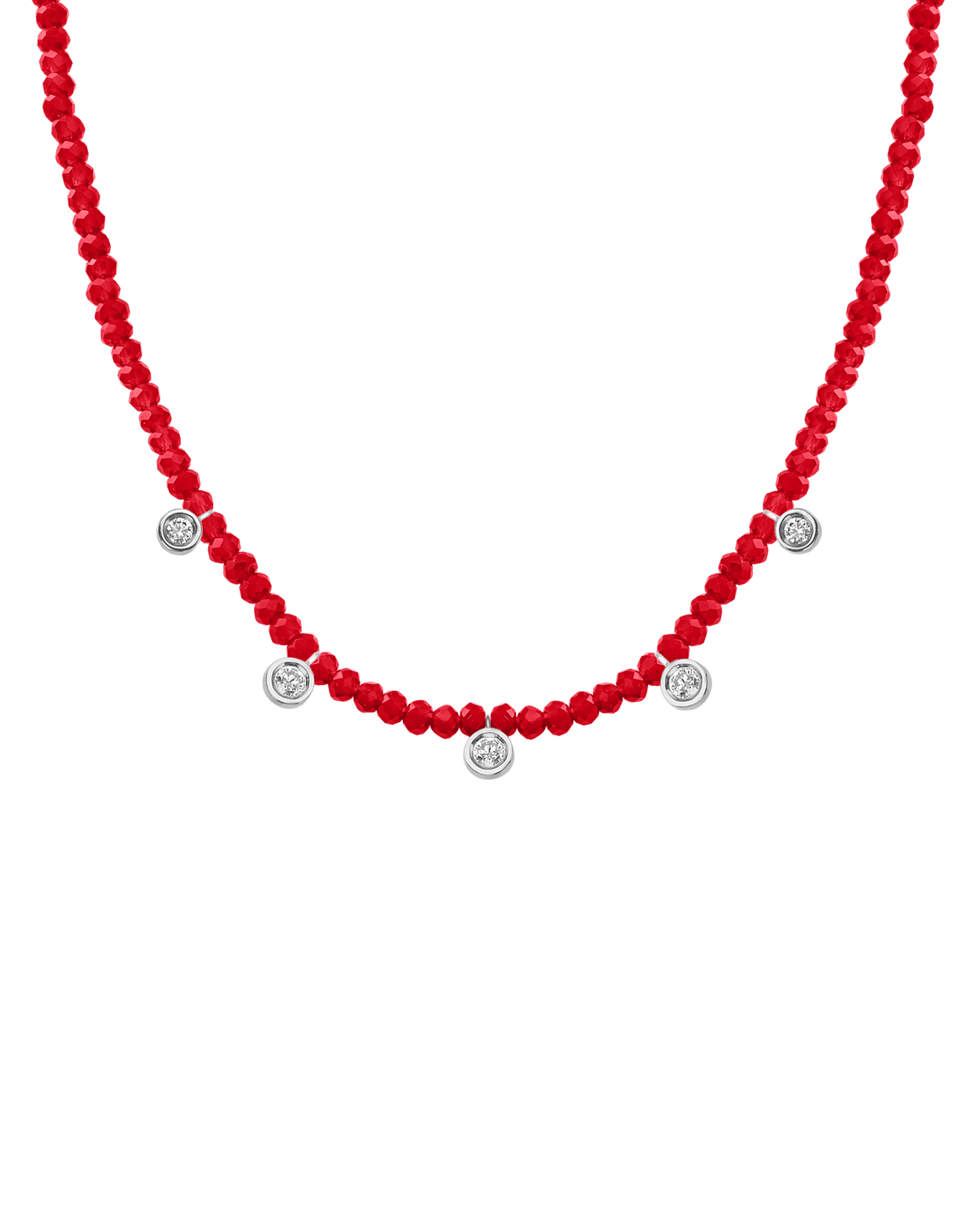 Blue Lapis Gemstone & Five diamonds Necklace - 14K White Gold Necklaces magal-dev Natural Red Jade 14" - Collar 