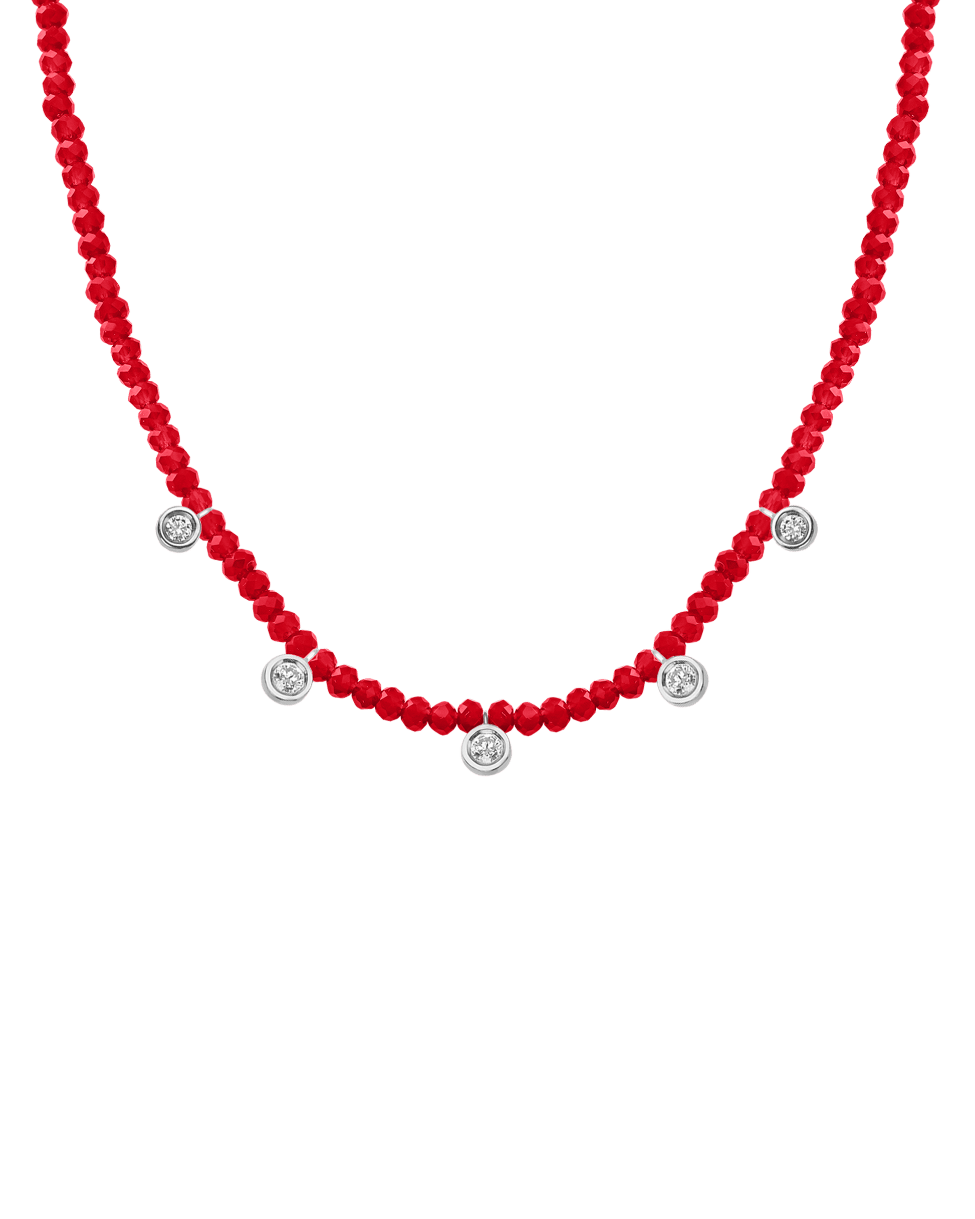 Turquoise Gemstone & Five diamonds Necklace - 14K White Gold Necklaces magal-dev Natural Red Jade 14" - Collar 