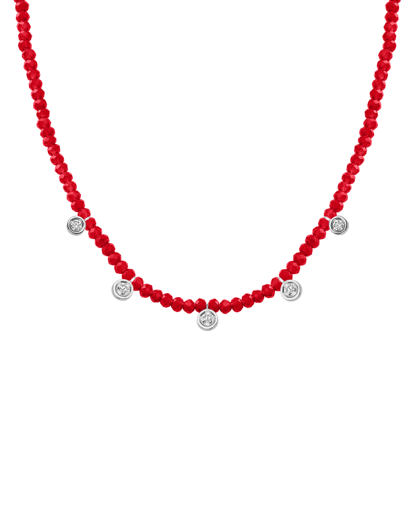 Jade Gemstone & Five diamonds Necklace - 14K White Gold