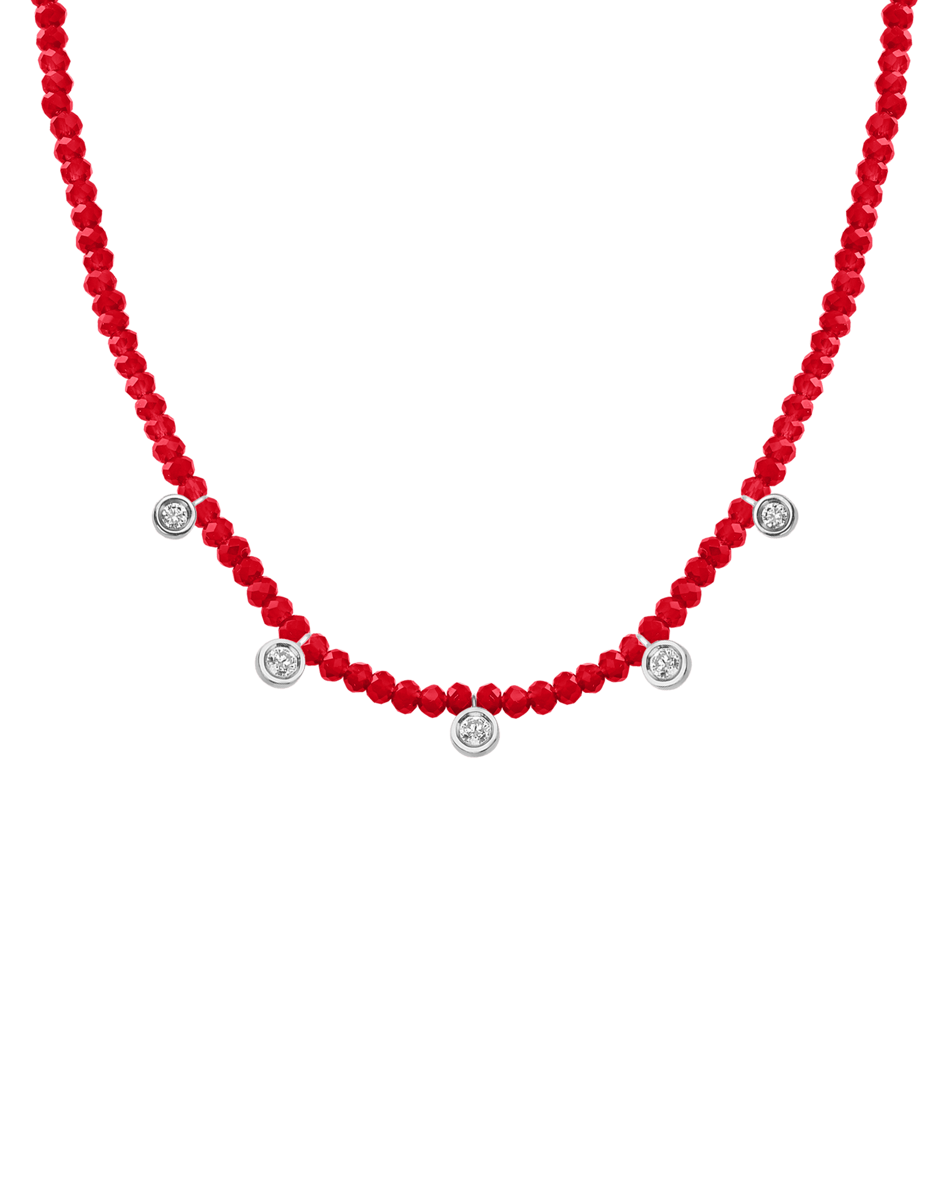 Jade Gemstone & Five diamonds Necklace - 14K White Gold Necklaces magal-dev Natural Red Jade 14" - Collar 