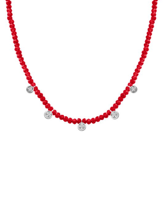 Jade Gemstone & Five diamonds Necklace - 14K White Gold Necklaces magal-dev Natural Red Jade 14" - Collar 