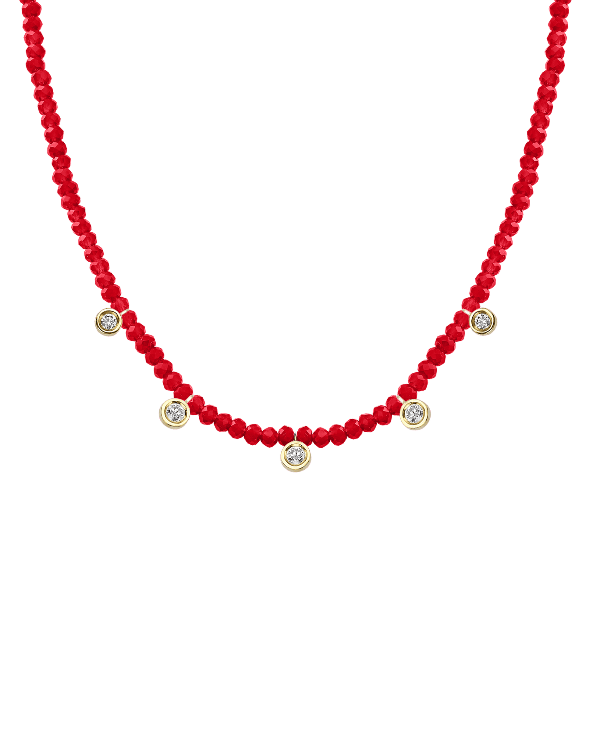 Garnet Gemstone & Five diamonds Necklace - 14K Rose Gold Necklaces magal-dev 