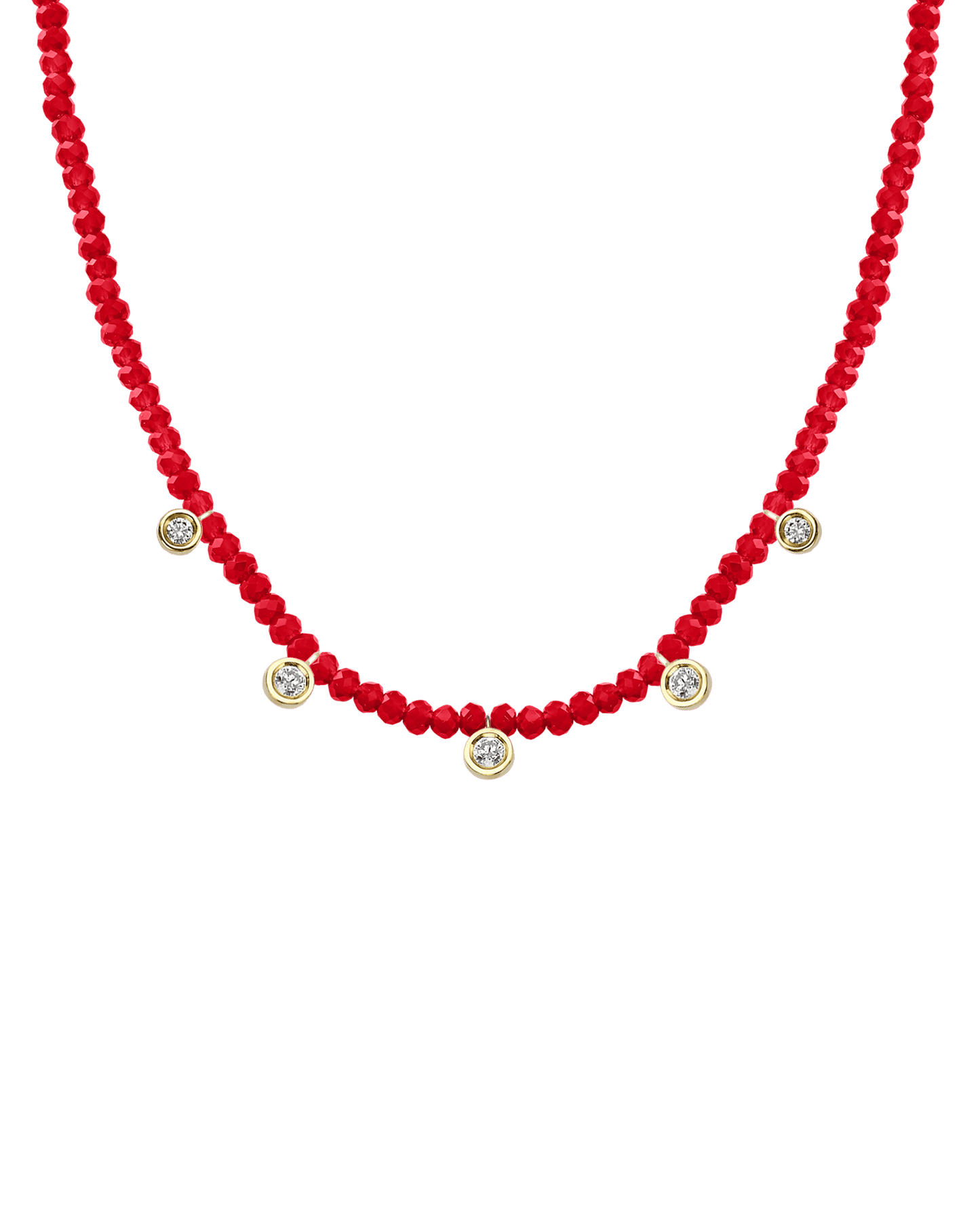 Jade Gemstone & Five diamonds Necklace - 14K Yellow Gold