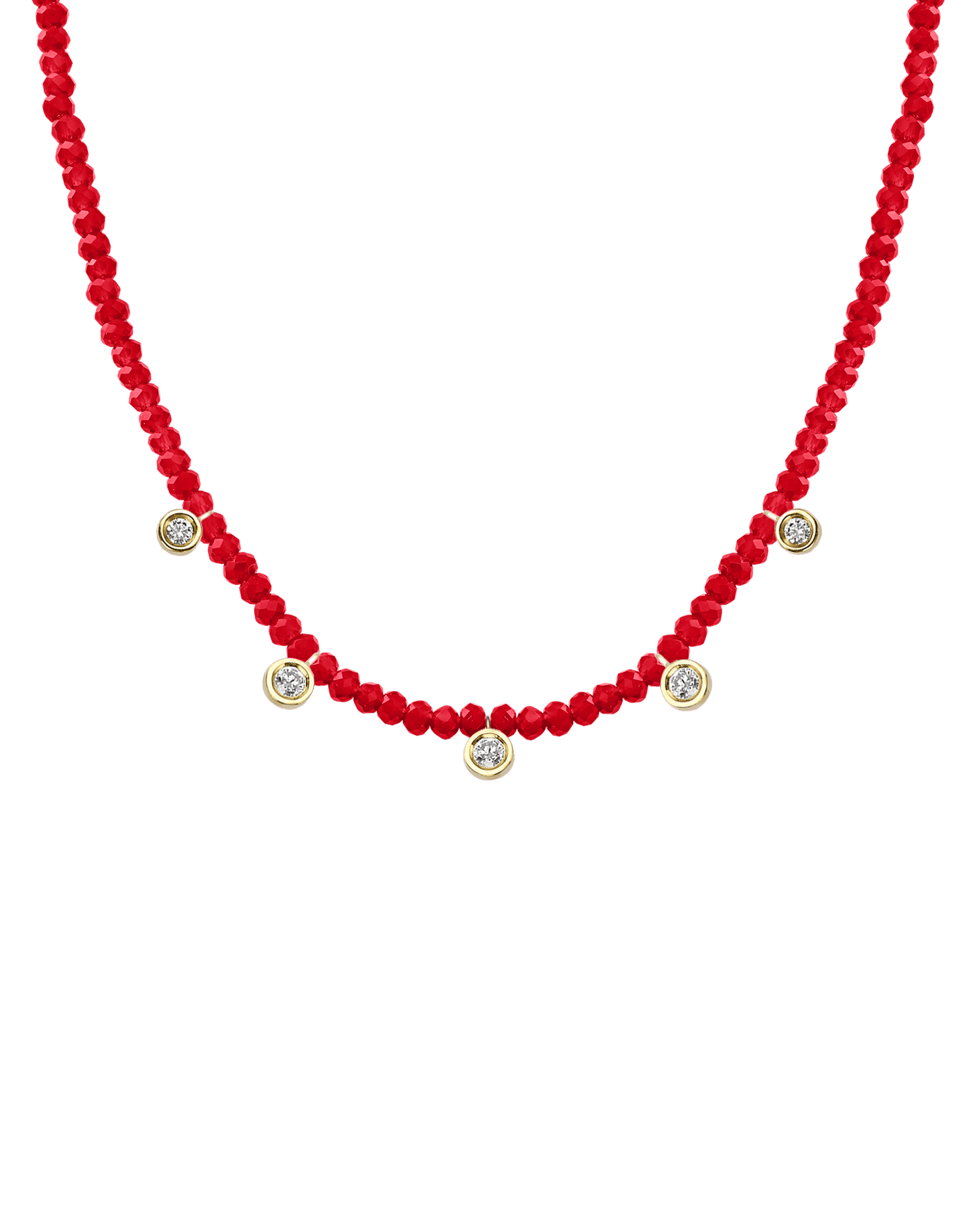 Jade Gemstone & Five diamonds Necklace - 14K Yellow Gold Necklaces magal-dev Natural Red Jade 14" - Collar 