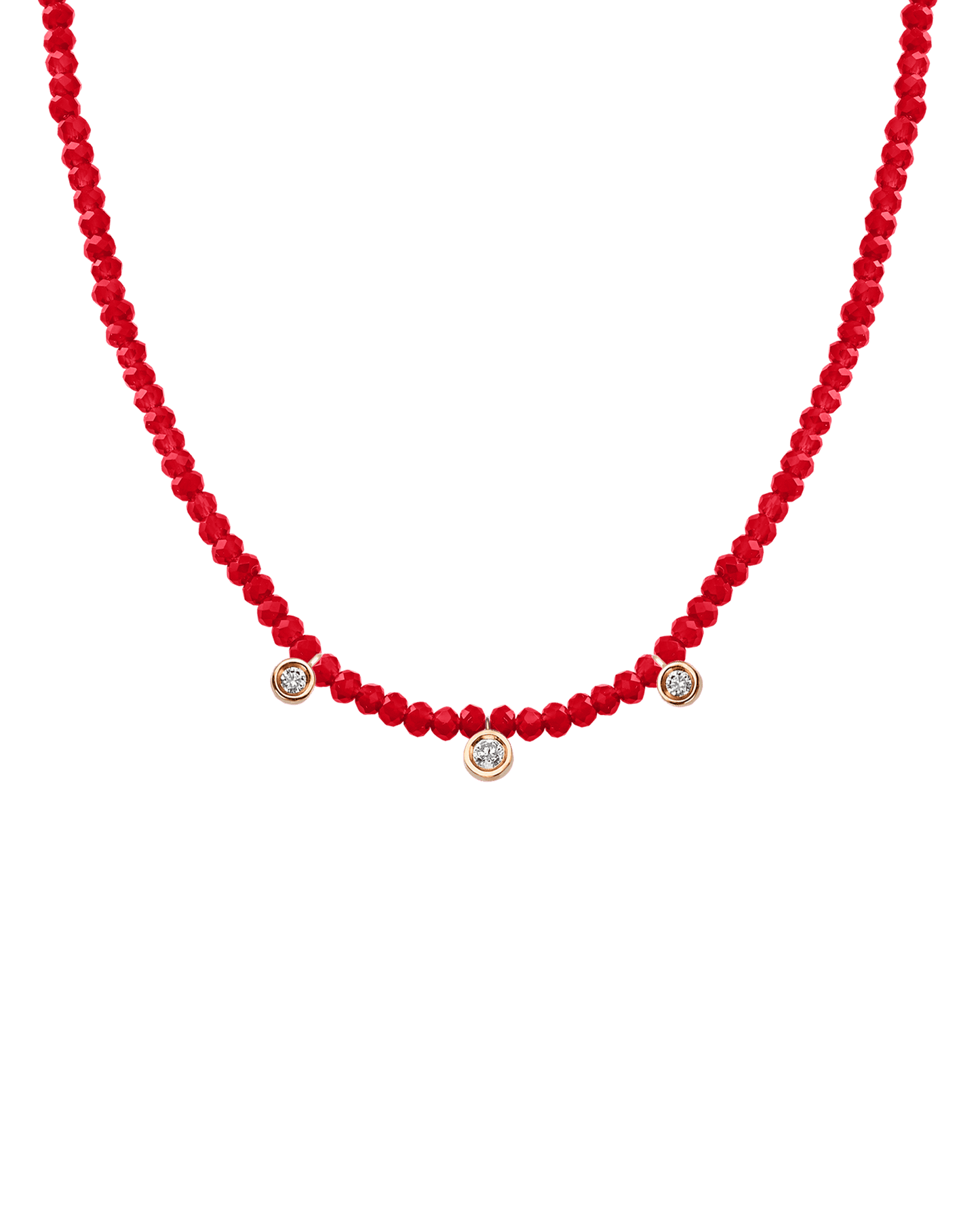 Emerald Gemstone & Three diamonds Necklace - 14K Rose Gold Necklaces magal-dev Natural Red Jade 14" - Collar 